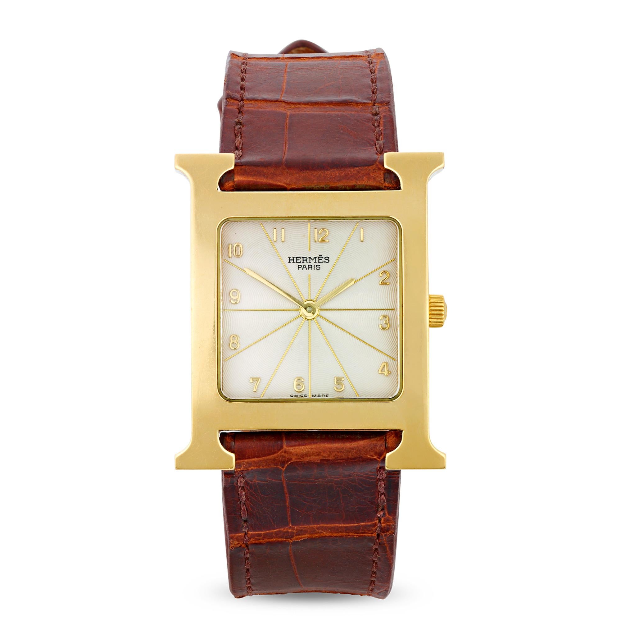 Hermes Heure H 18K Yellow Gold Watch In Excellent Condition In New Orleans, LA