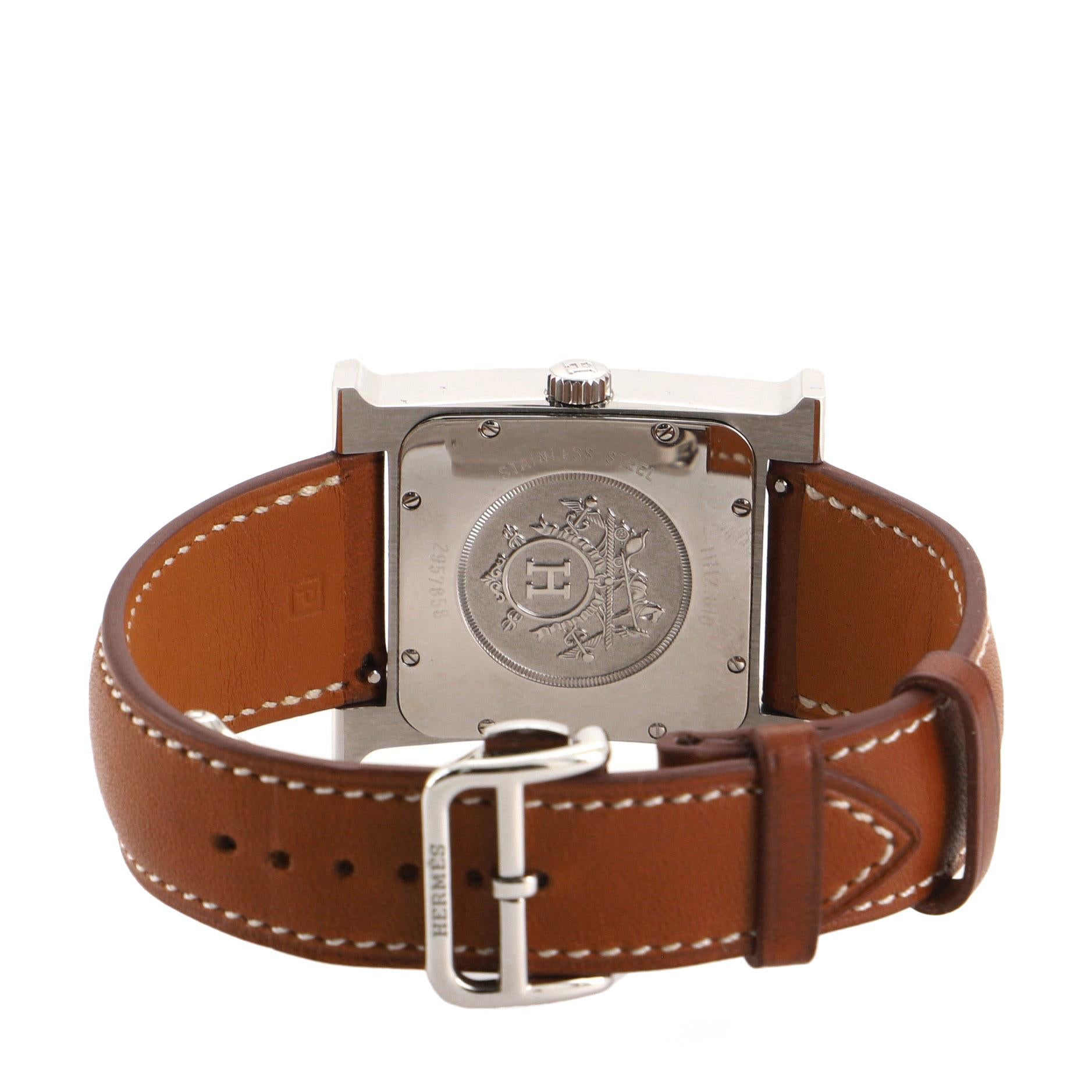 Hermes Heure H Automatikuhr Edelstahl und Leder 32 Damen