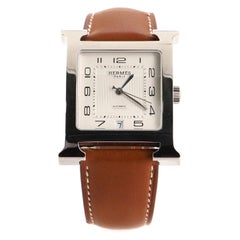 Hermes Heure H Automatikuhr Edelstahl und Leder 32