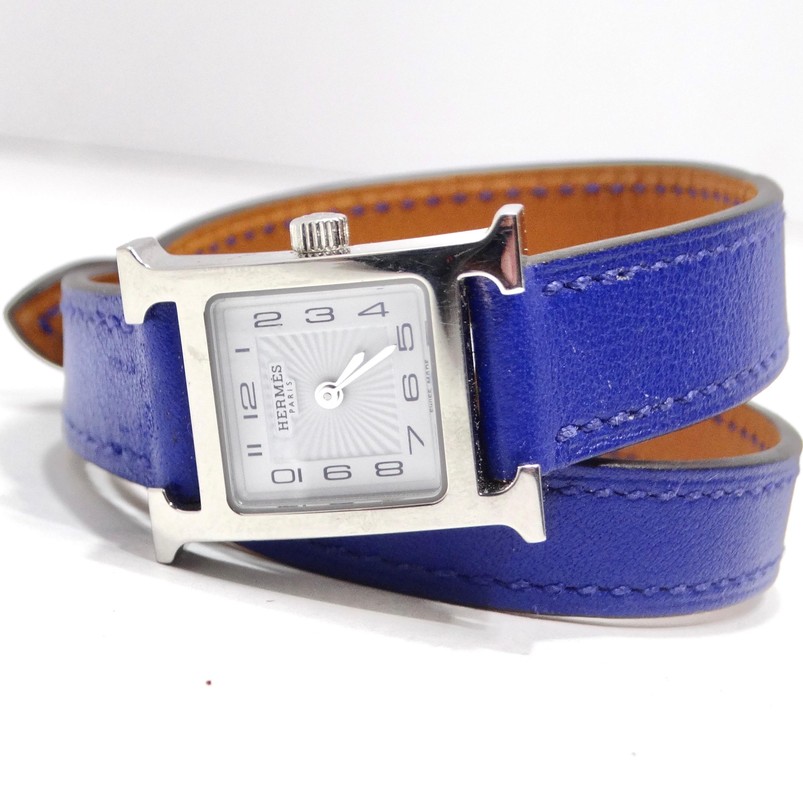 Hermes Heure H Hour Double Tour Quartz Watch Bleu Electrique en vente 1