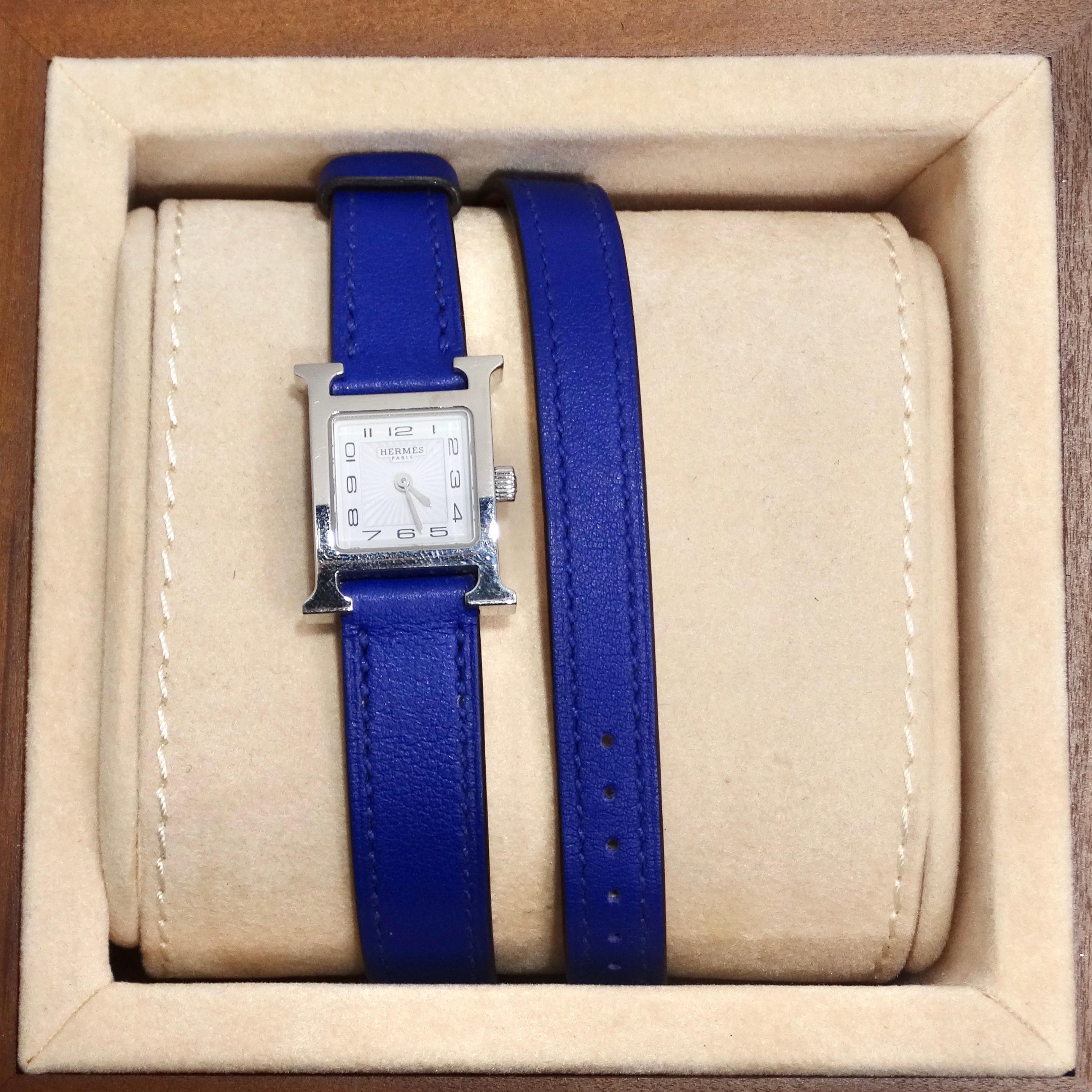 Hermes Heure H Hour Double Tour Quartz Watch Bleu Electrique For Sale 2