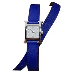 Hermes Heure H Hour Double Tour Quartz Watch Bleu Electrique