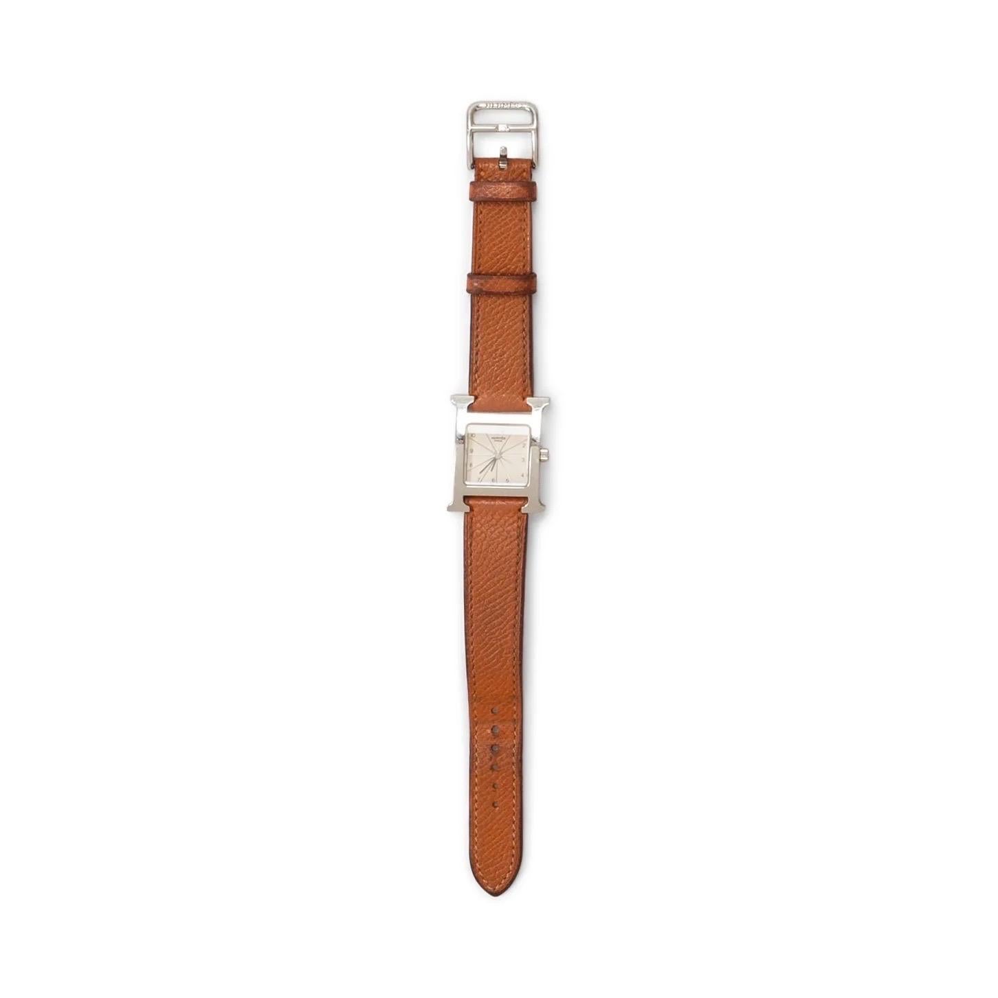 Women's or Men's Herm�ès Heure H Mini Model 21mm Steel and Brown Leather Watch