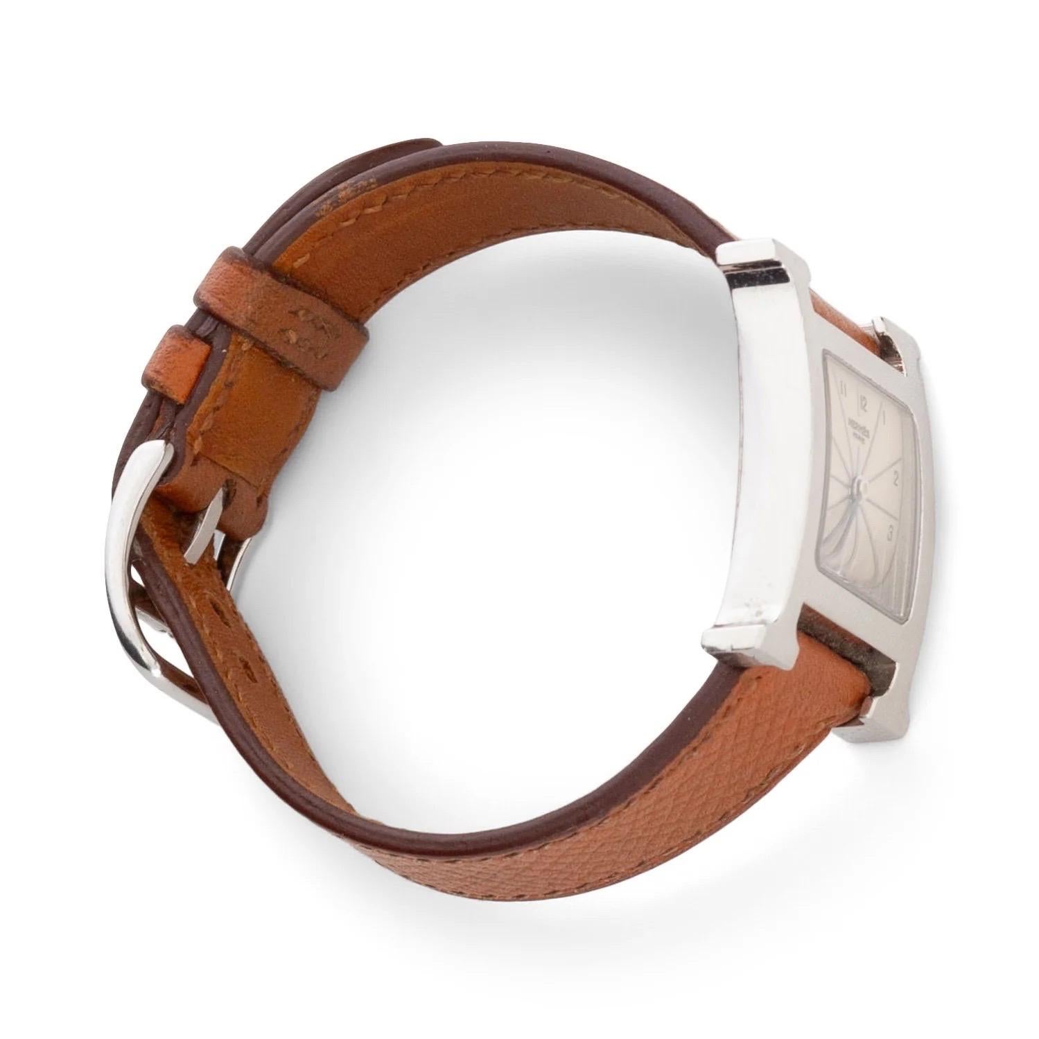 Hermès Heure H Mini Model 21mm Steel and Brown Leather Watch 1