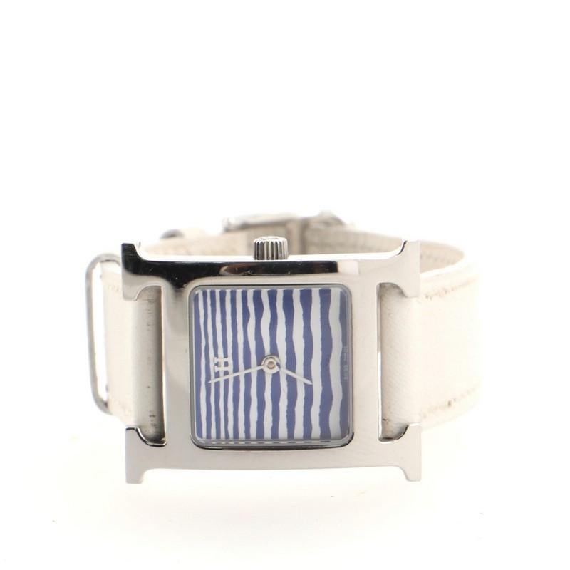 Hermès Heure H Quartz Watch Stainless Steel and Leather 21 In Good Condition In New York, NY