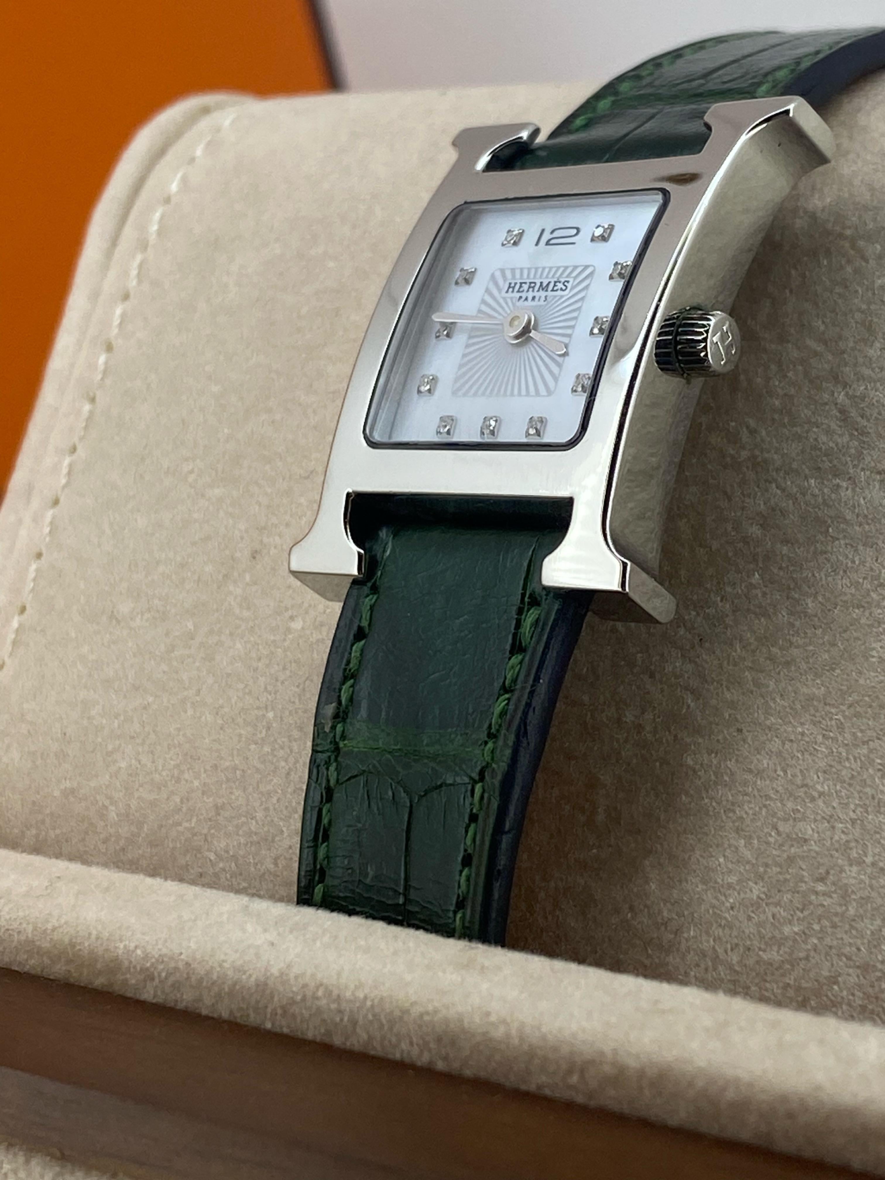 Hermes Heure H S/Stahl & Diamant Perlmutt-Zifferblatt Damenuhr, ref HI 210. 2