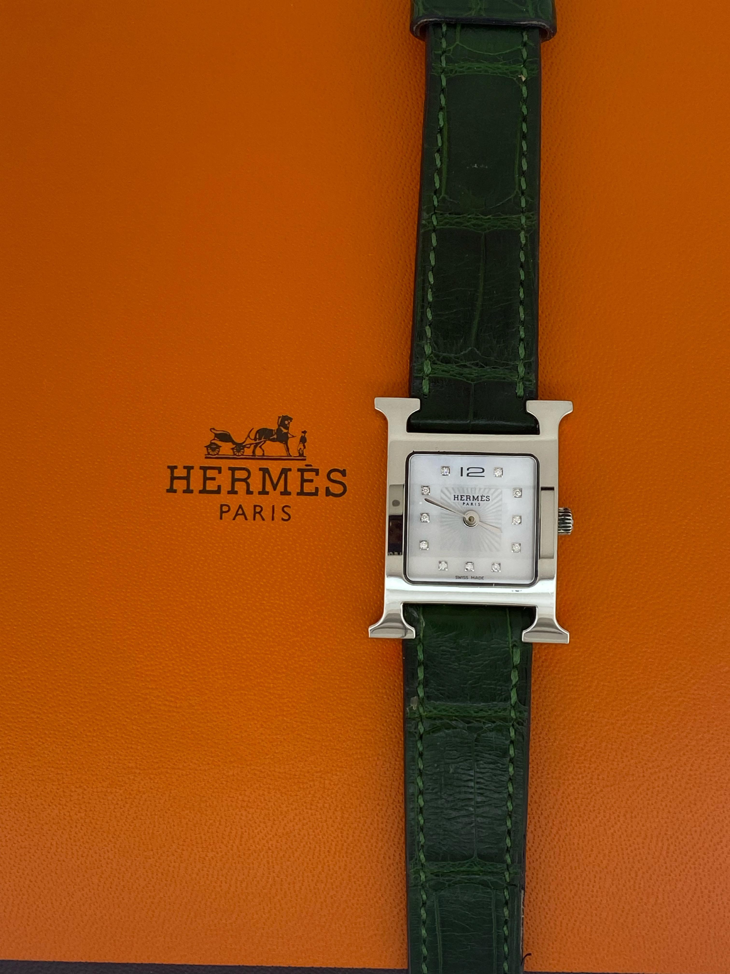 Hermes Heure H S/Stahl & Diamant Perlmutt-Zifferblatt Damenuhr, ref HI 210. 3