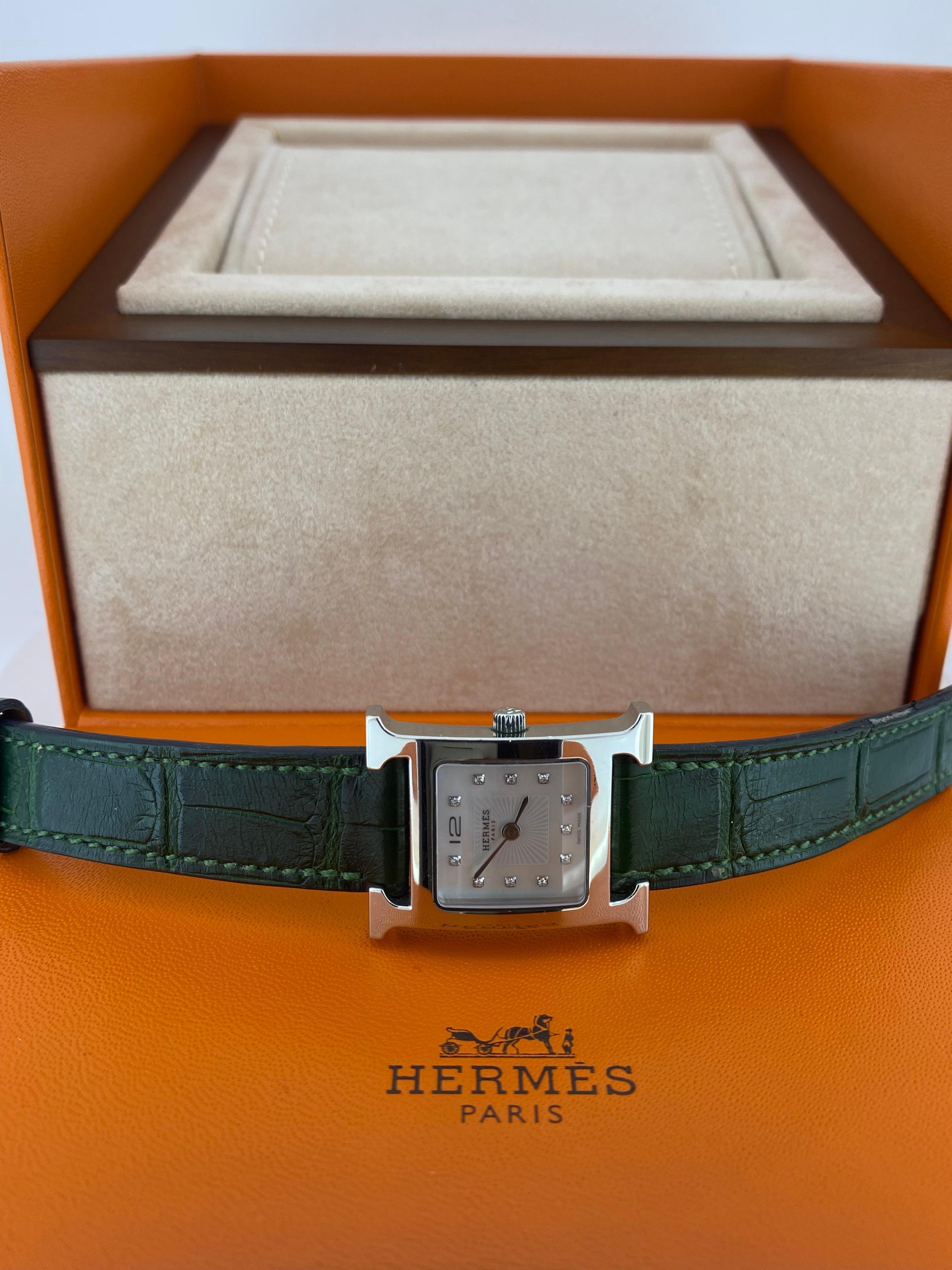 Hermes Heure H S/Stahl & Diamant Perlmutt-Zifferblatt Damenuhr, ref HI 210. (Moderne)