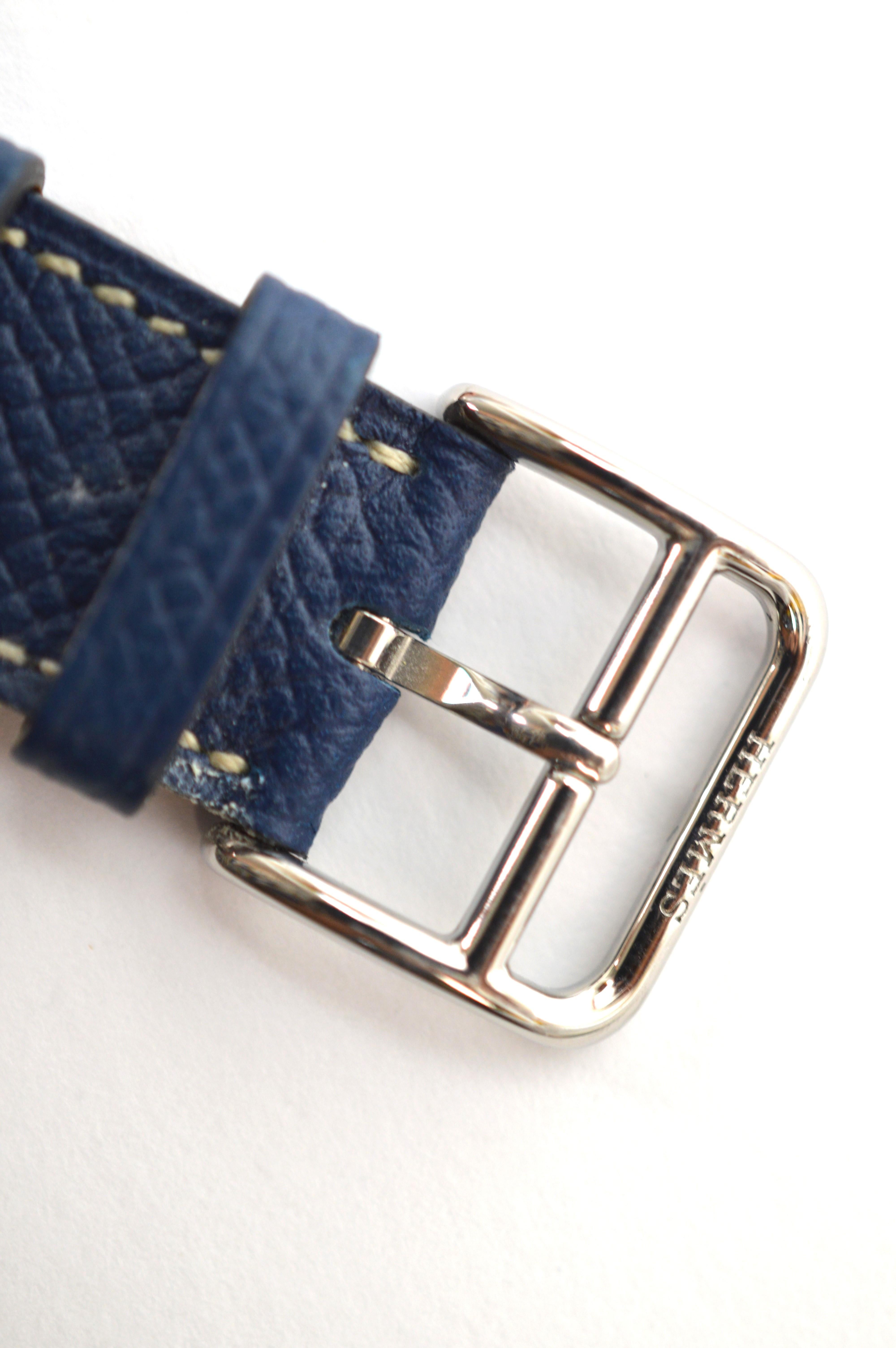 Hermes Heure H Edelstahl-Armbanduhr mit blauem Jean-Lederarmband im Angebot 4