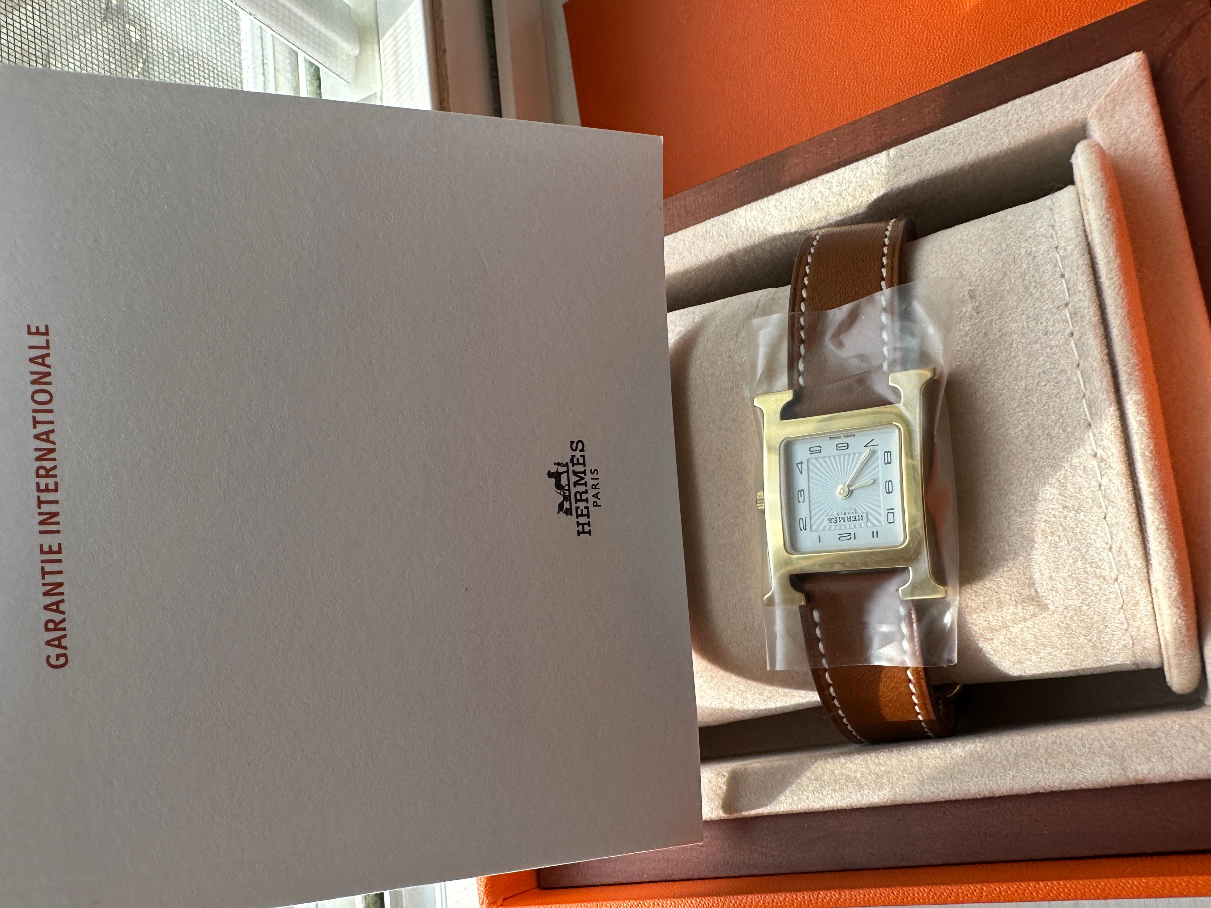 Hermès Heure H Uhr Kleines Modell 25 mm Gold Barenia Brandneu 2