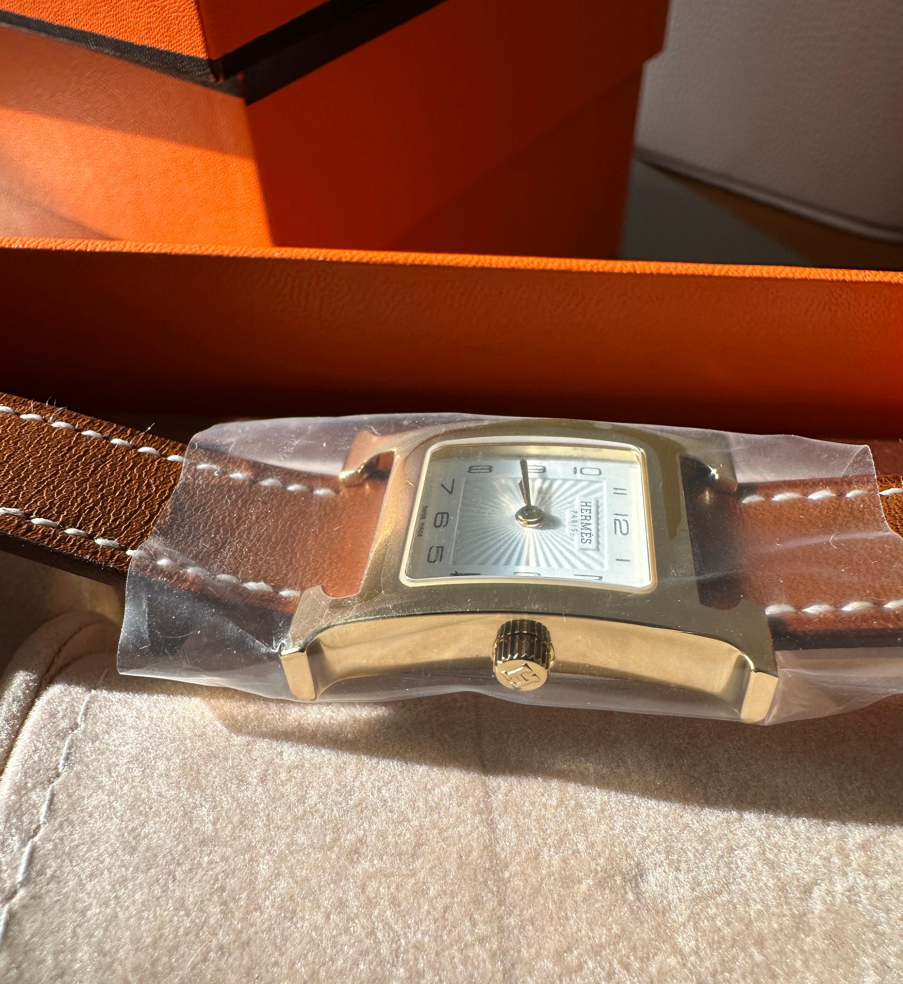 Hermès Heure H Uhr Kleines Modell 25 mm Gold Barenia Brandneu 3