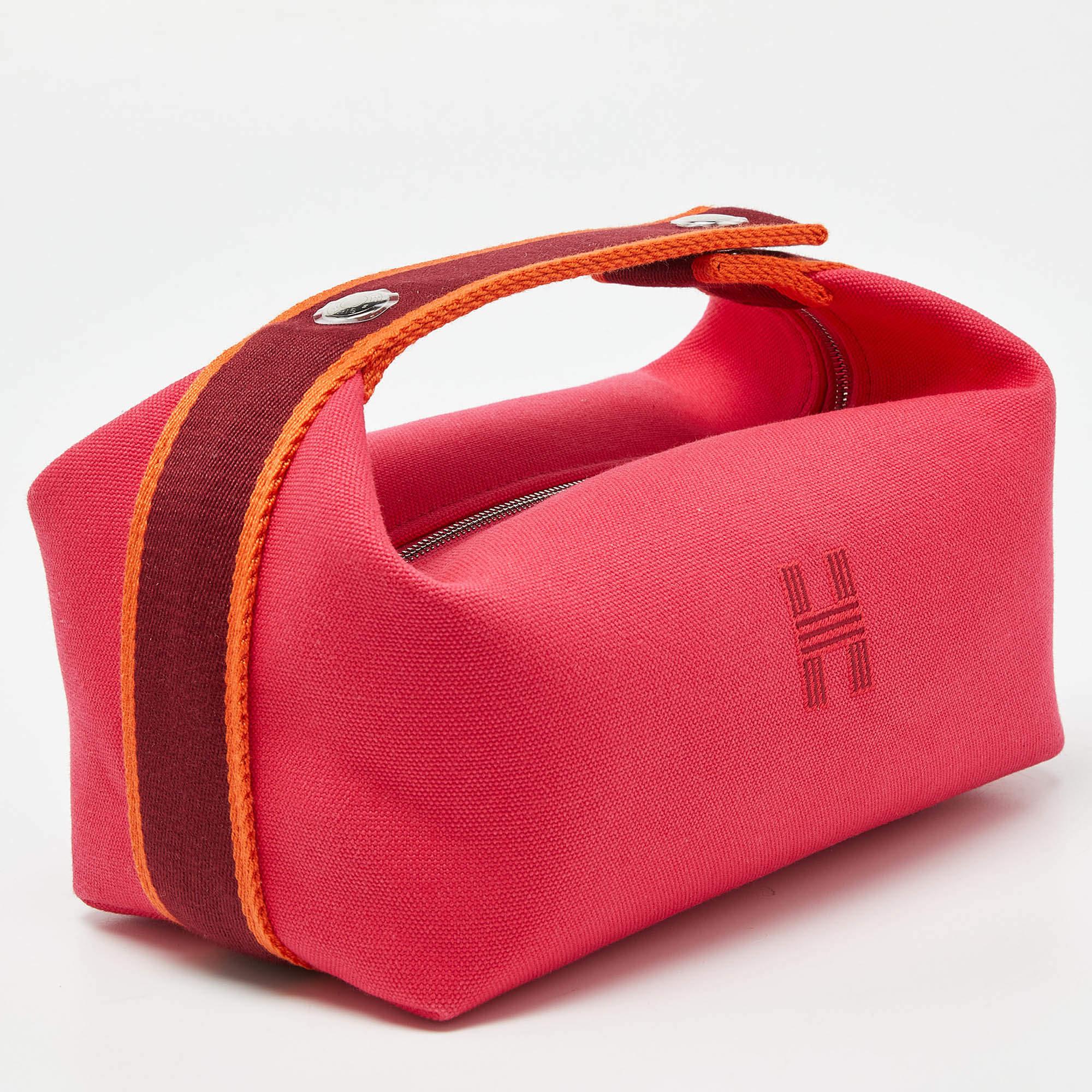 Red Hermes Hibiscus Canvas Small Bride-a-Brac Pouch