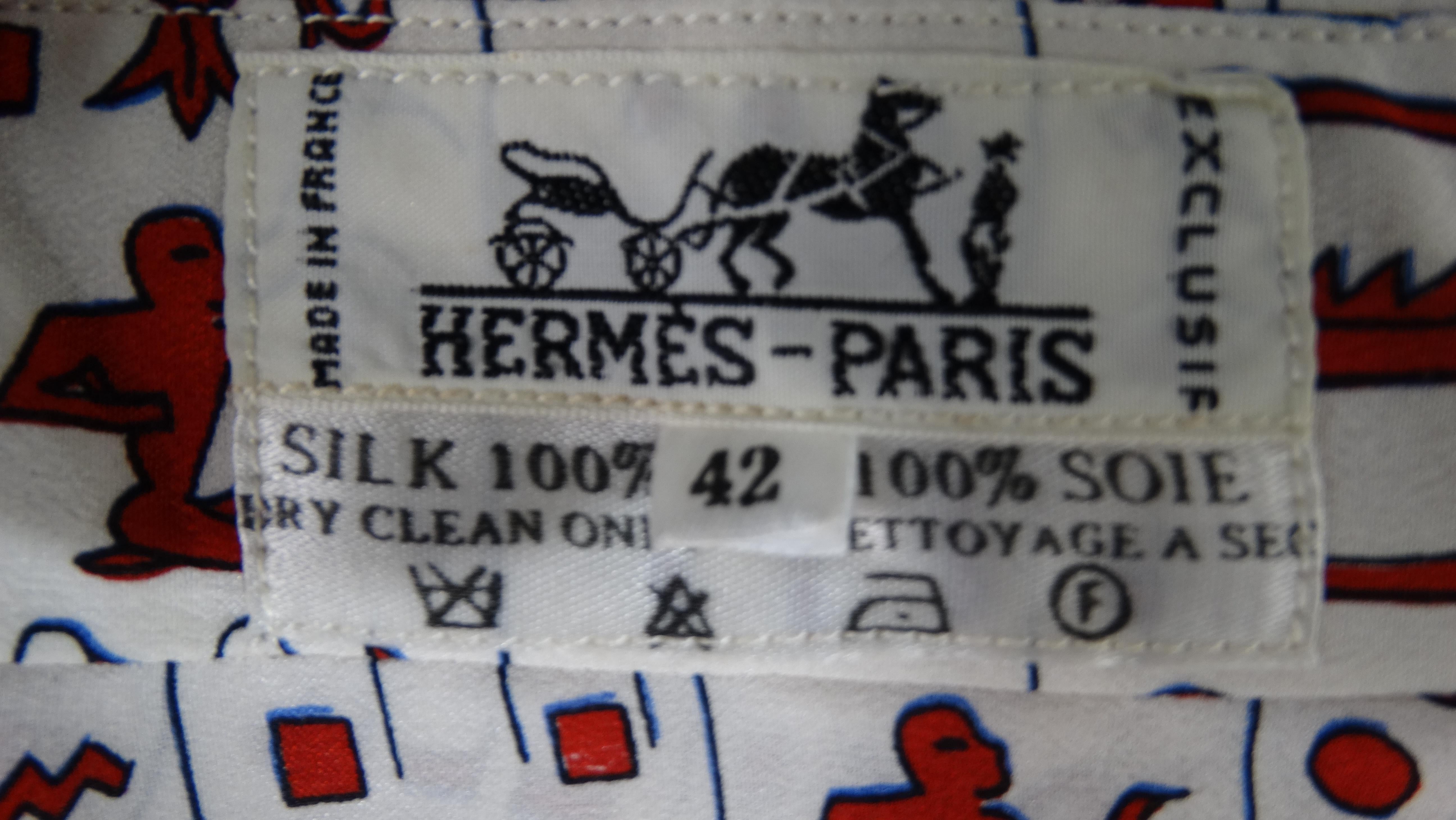 Hermés Hieroglyphics Silk Blouse  In Good Condition In Scottsdale, AZ