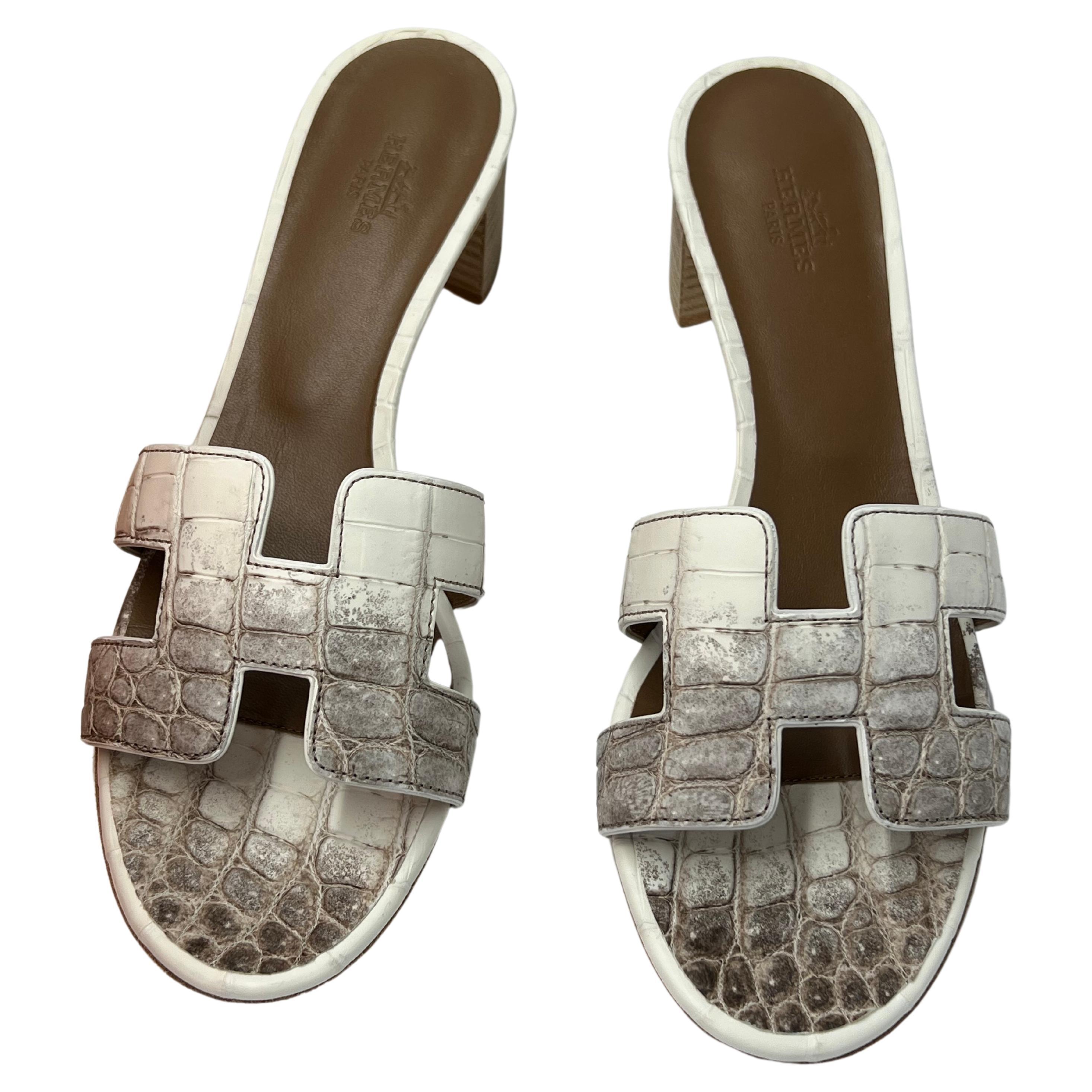 Hermes Himalaya crocodile oasis sandals For Sale at 1stDibs