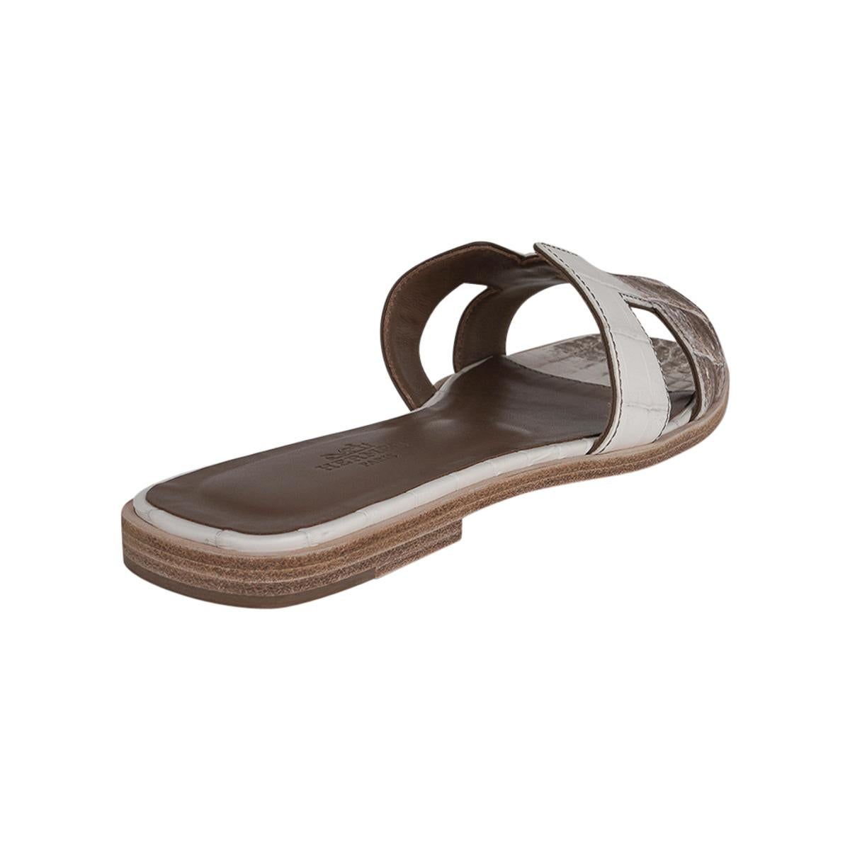 Gray Hermes Himalaya Oran Sandal Matte Alligator Flat Shoes 37/ 7 New w/ Box