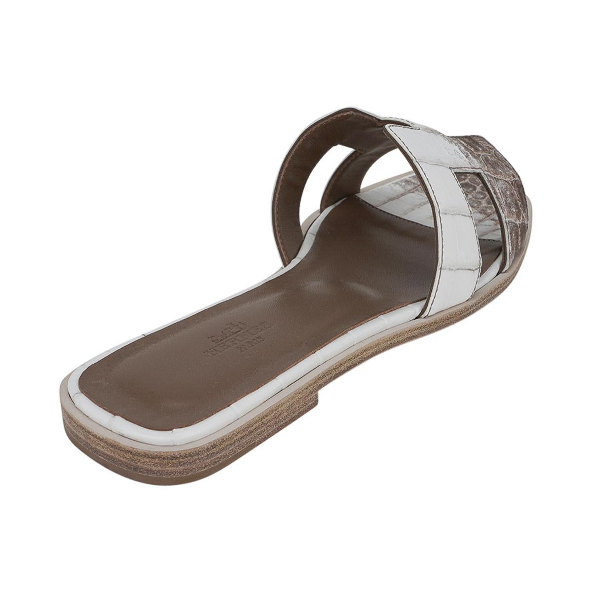 Grigio Hermes Himalaya Oran Sandalo Alligatore Opaco Scarpe piatte 39 / 9 in vendita