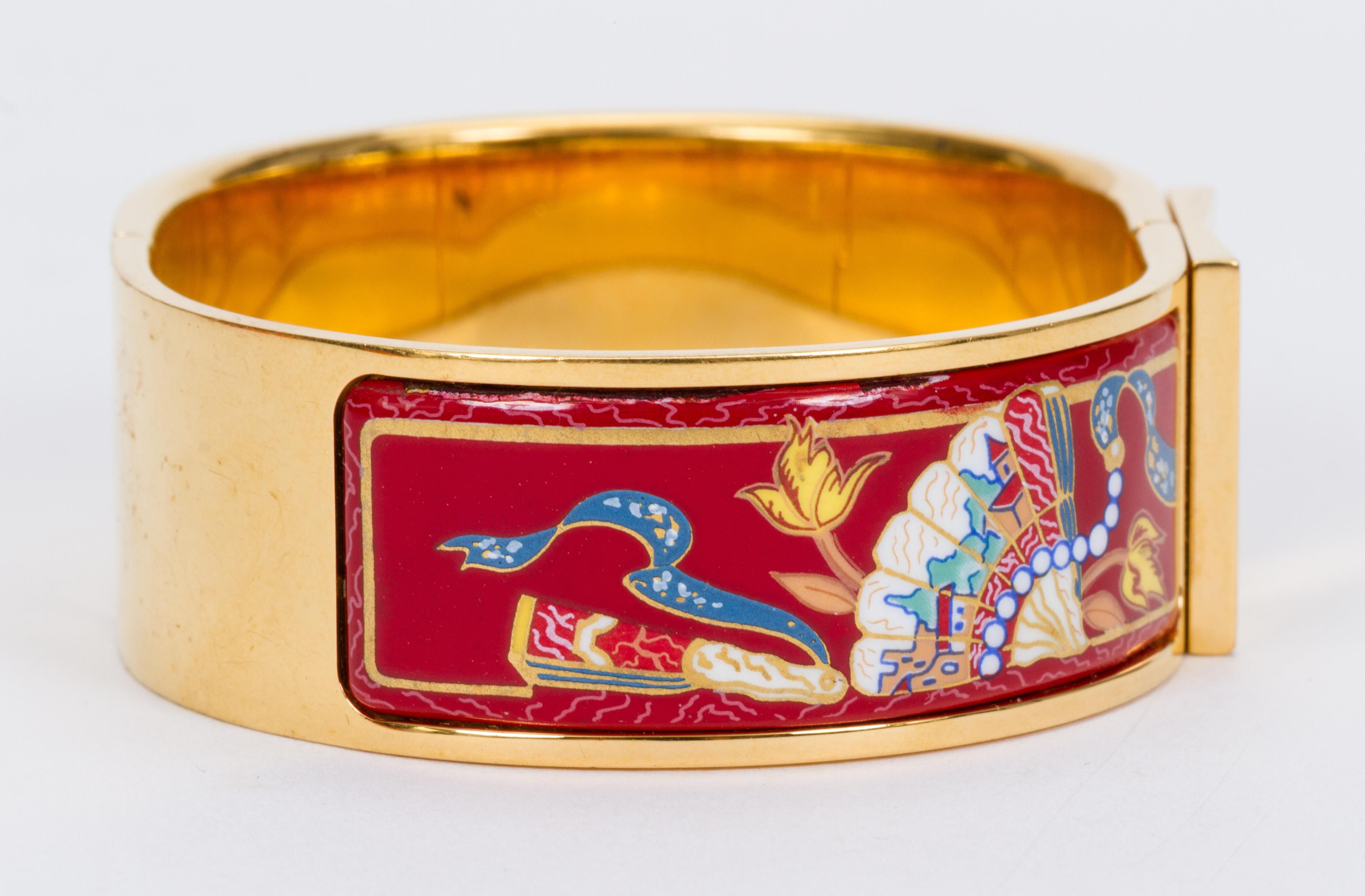 Women's Hermès Hinged Red Enamel Cuff Bracelet