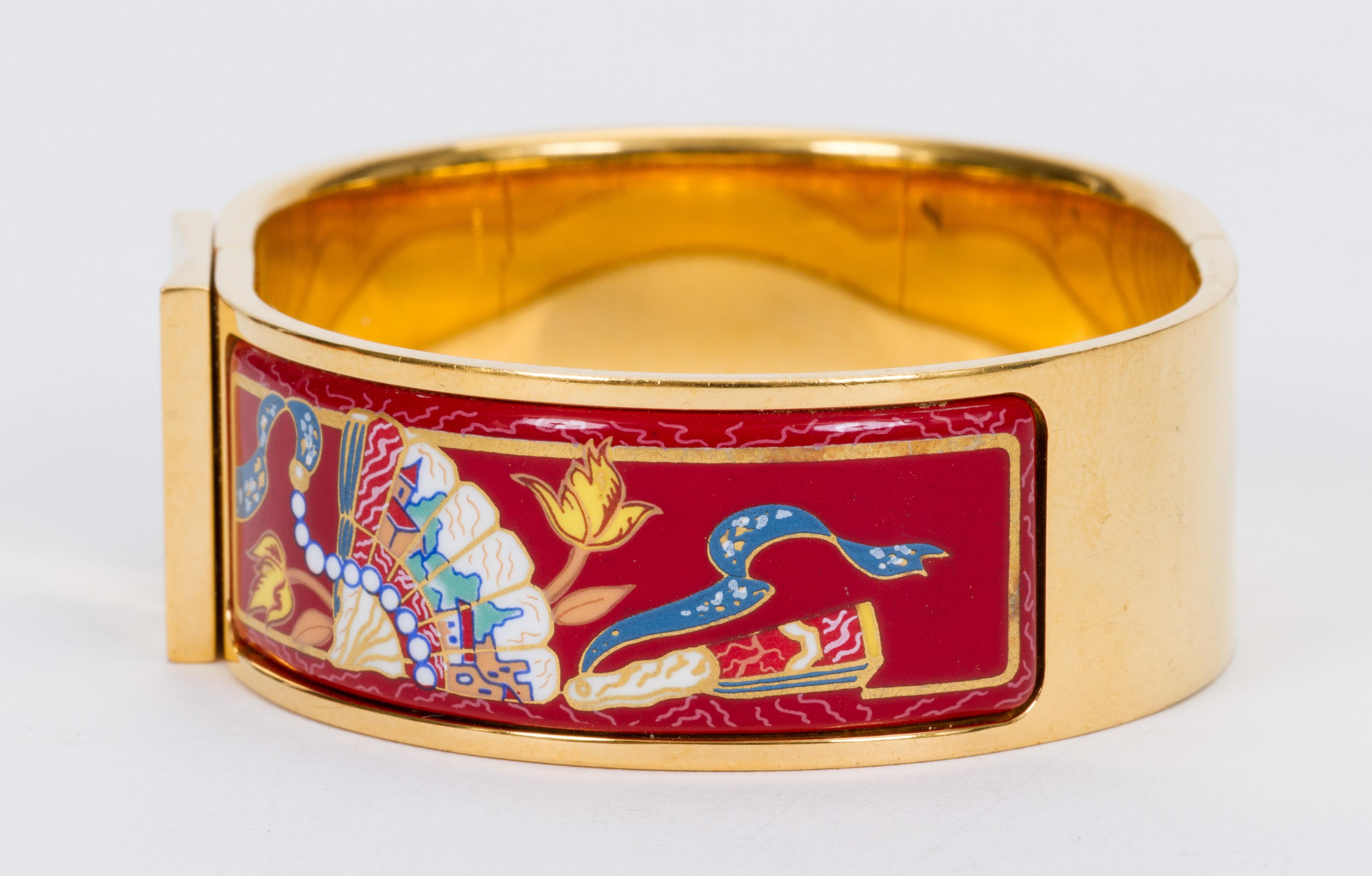 Hermès Hinged Red Enamel Cuff Bracelet 2