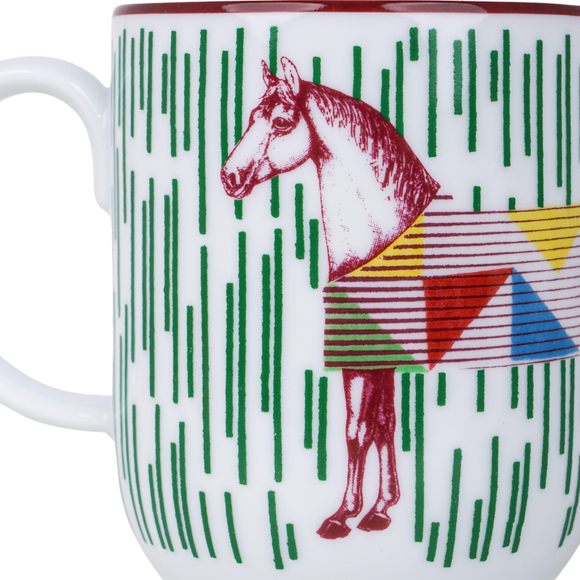 Mightychic offers an Hermes Hippomobile set of three (3) coffee mugs.
Designed by Gianpaolo Pagni and decorated using chromolithography.
Depicts a whimsical 