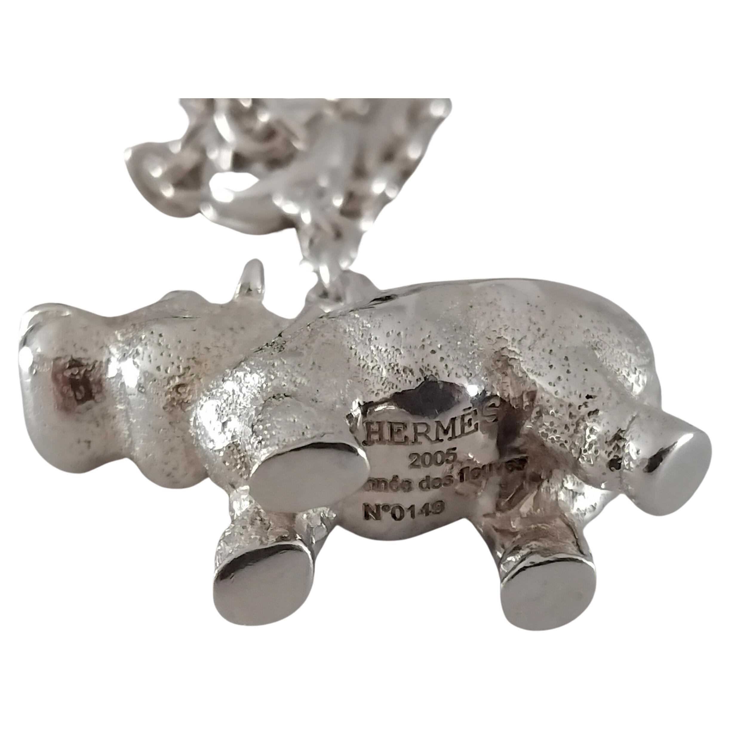 Hermès Hippopotamus Silver Keychain Key Holder 2005 For Sale 8