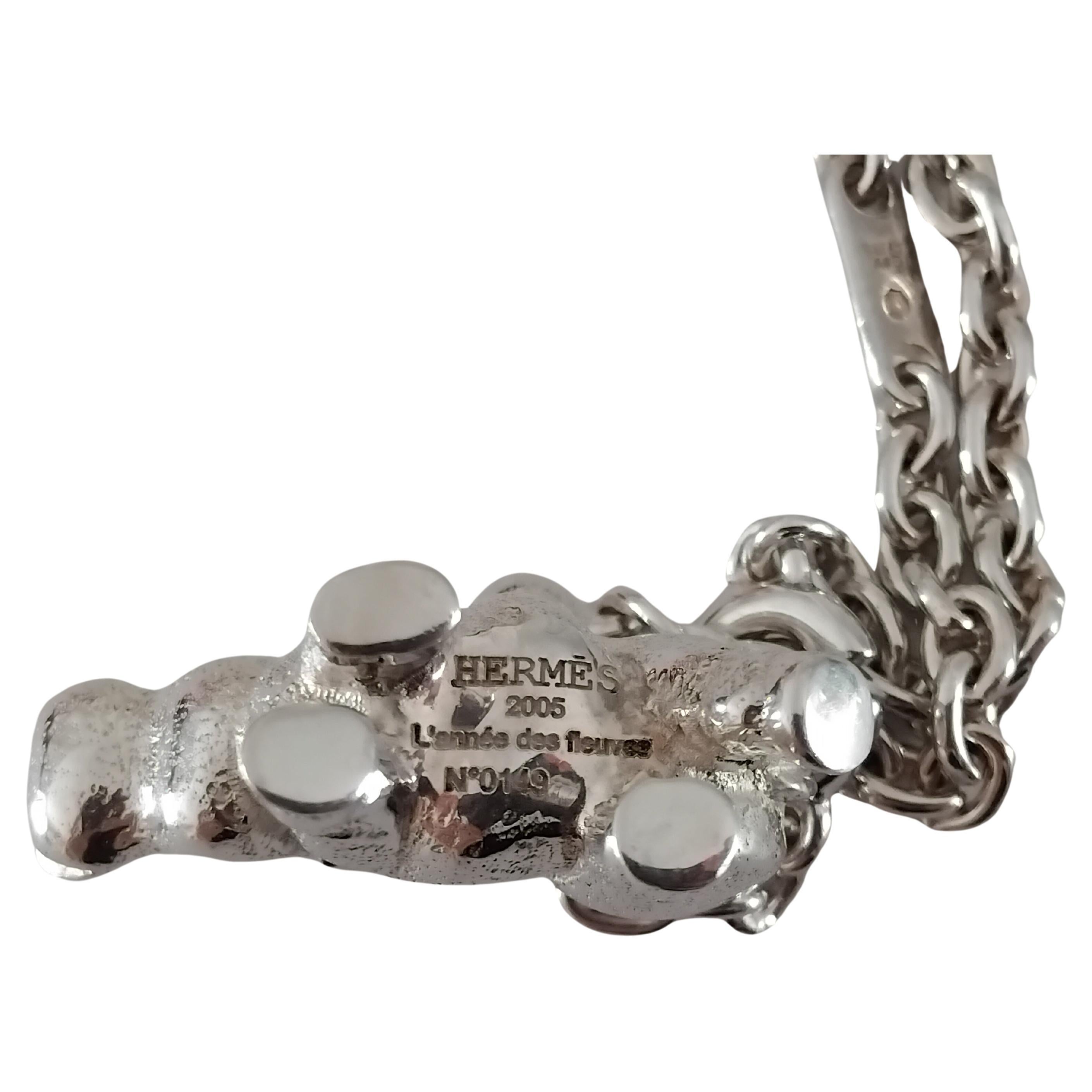 Hermès Hippopotamus Silver Keychain Key Holder 2005 For Sale 9