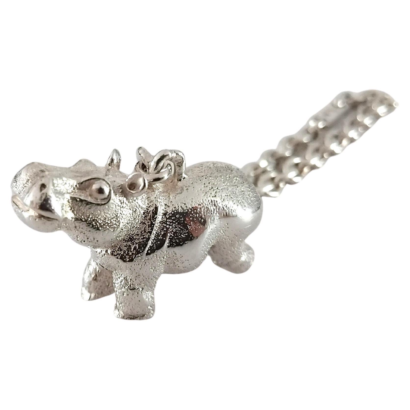 Hermès Hippopotamus Silver Keychain Key Holder 2005 For Sale 10