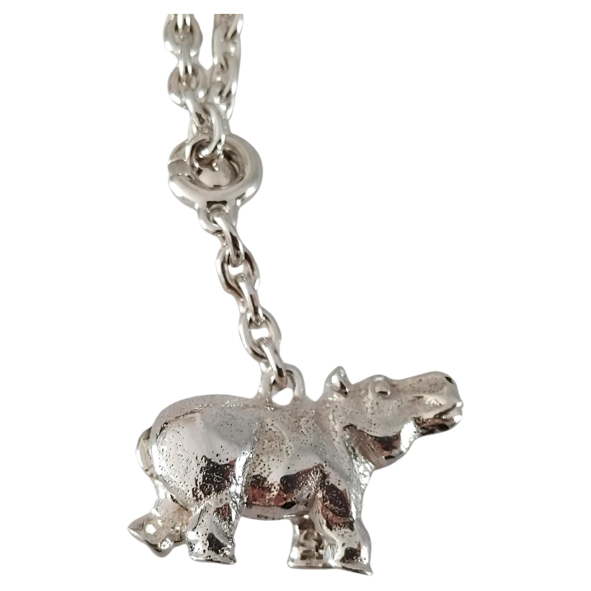 Hermès Hippopotamus Silver Keychain Key Holder 2005 In Excellent Condition For Sale In Corcoué Sur Logne, Loire-Atlantique