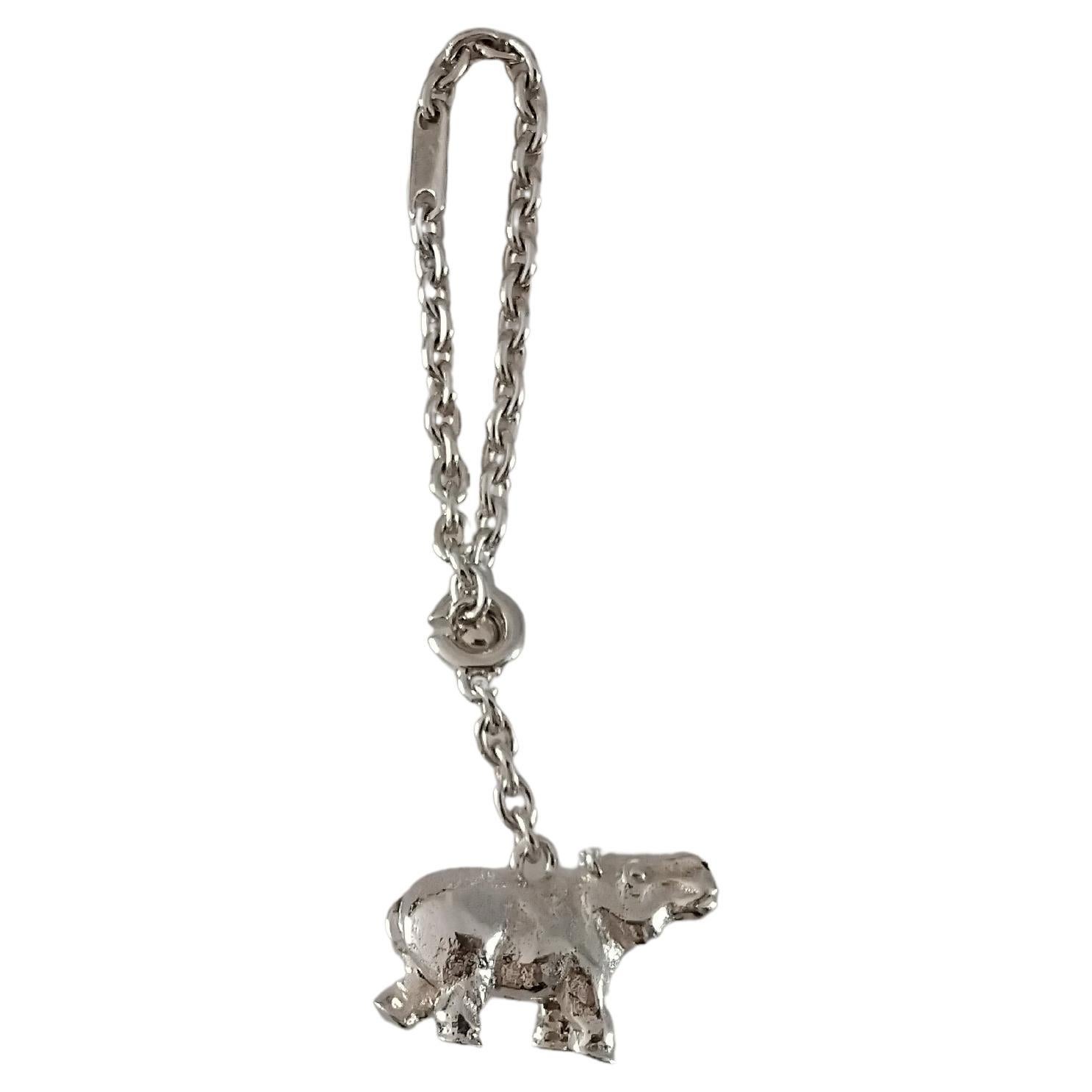 Women's or Men's Hermès Hippopotamus Silver Keychain Key Holder 2005 For Sale