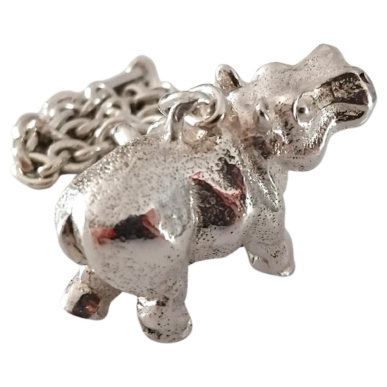 Hermès Hippopotamus Silver Keychain Key Holder 2005 For Sale 2