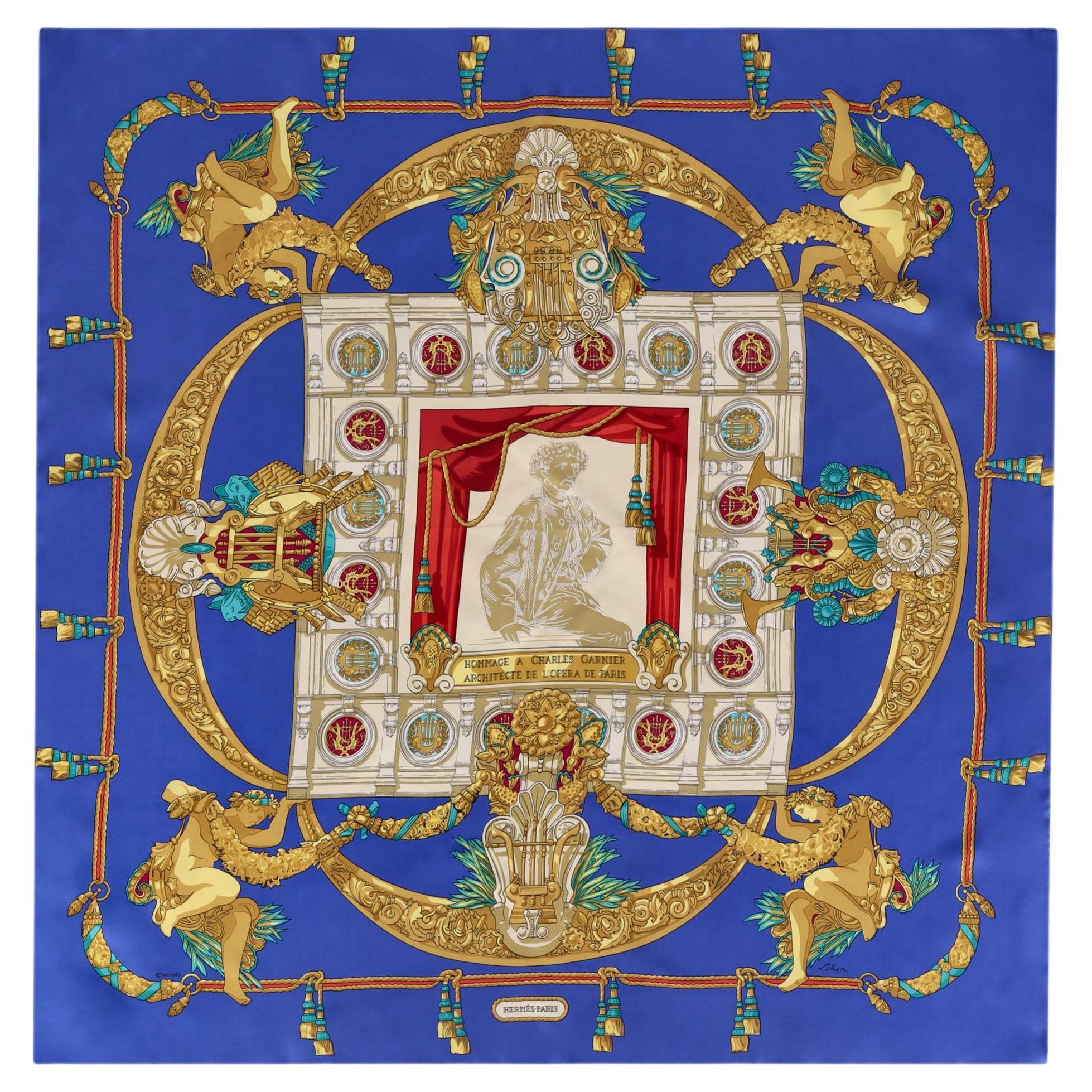 Hermes Hommage A Charles Garnier Silk Scarf For Sale