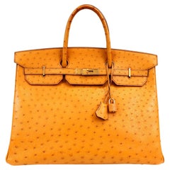 Hermès Honey Straußenleder 40 cm Birkin mit Goldbeschlägen