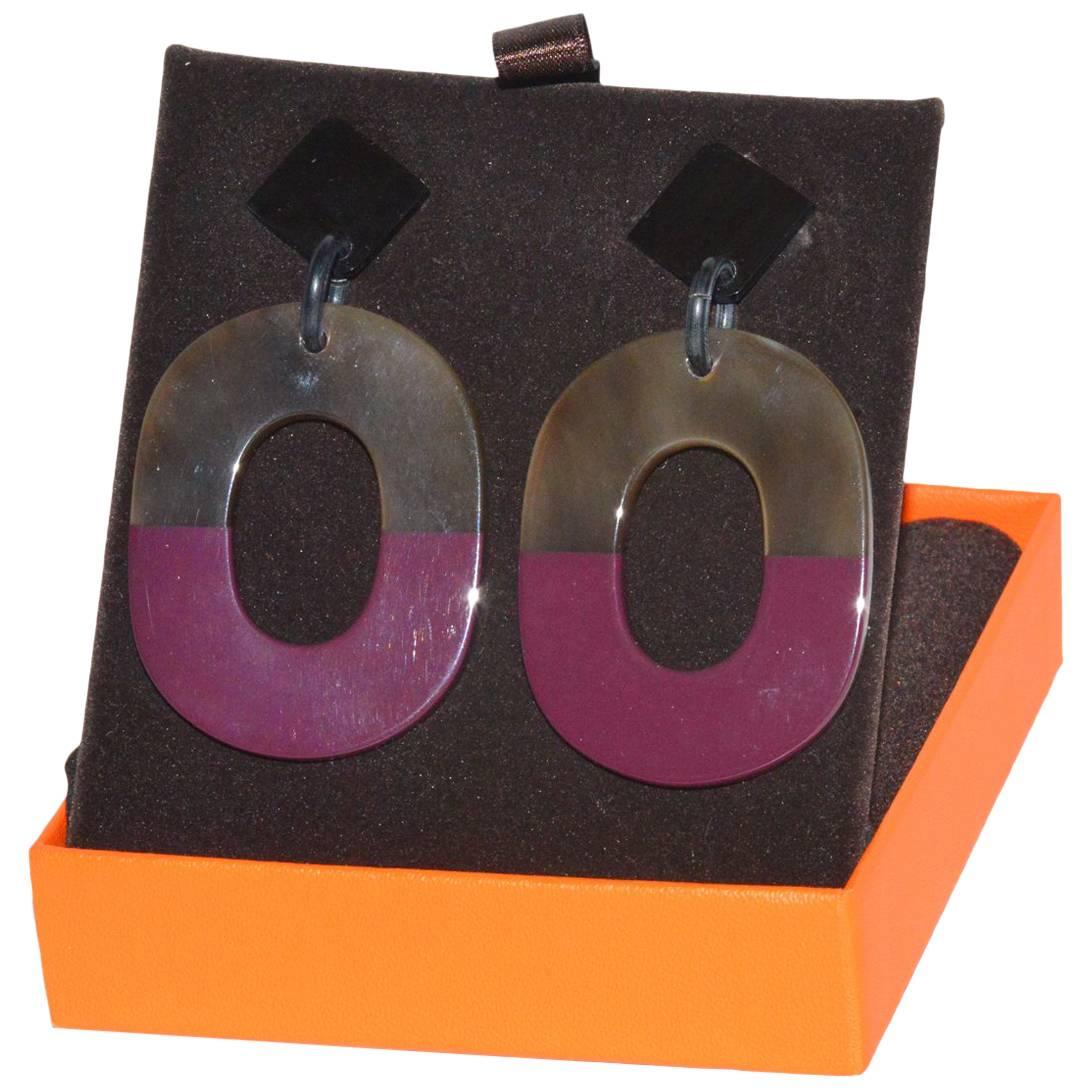 Hermes Horn and Lacquer Earrings For Sale