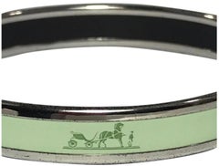 Hermes Horse and Carriage Enamel Bangle in Plain Light Green with Palladium Trim
