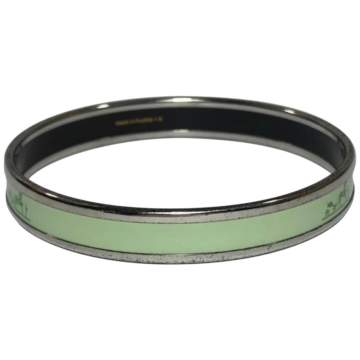 Hermes Horse and Carriage Enamel Bangle in Plain Light Green with Palladium Trim For Sale