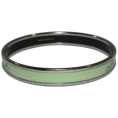 Hermes Horse and Carriage Enamel Bangle in Plain Light Green with Palladium Trim