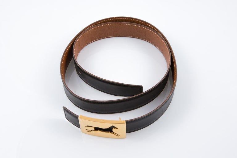 Hermes Horse Buckle Belt, Size 80, Black/Brown Leather, Women\'s, HERMES Hermes Hermes Horse Buckle Belt, Size 80, Black/Brown  main image 4