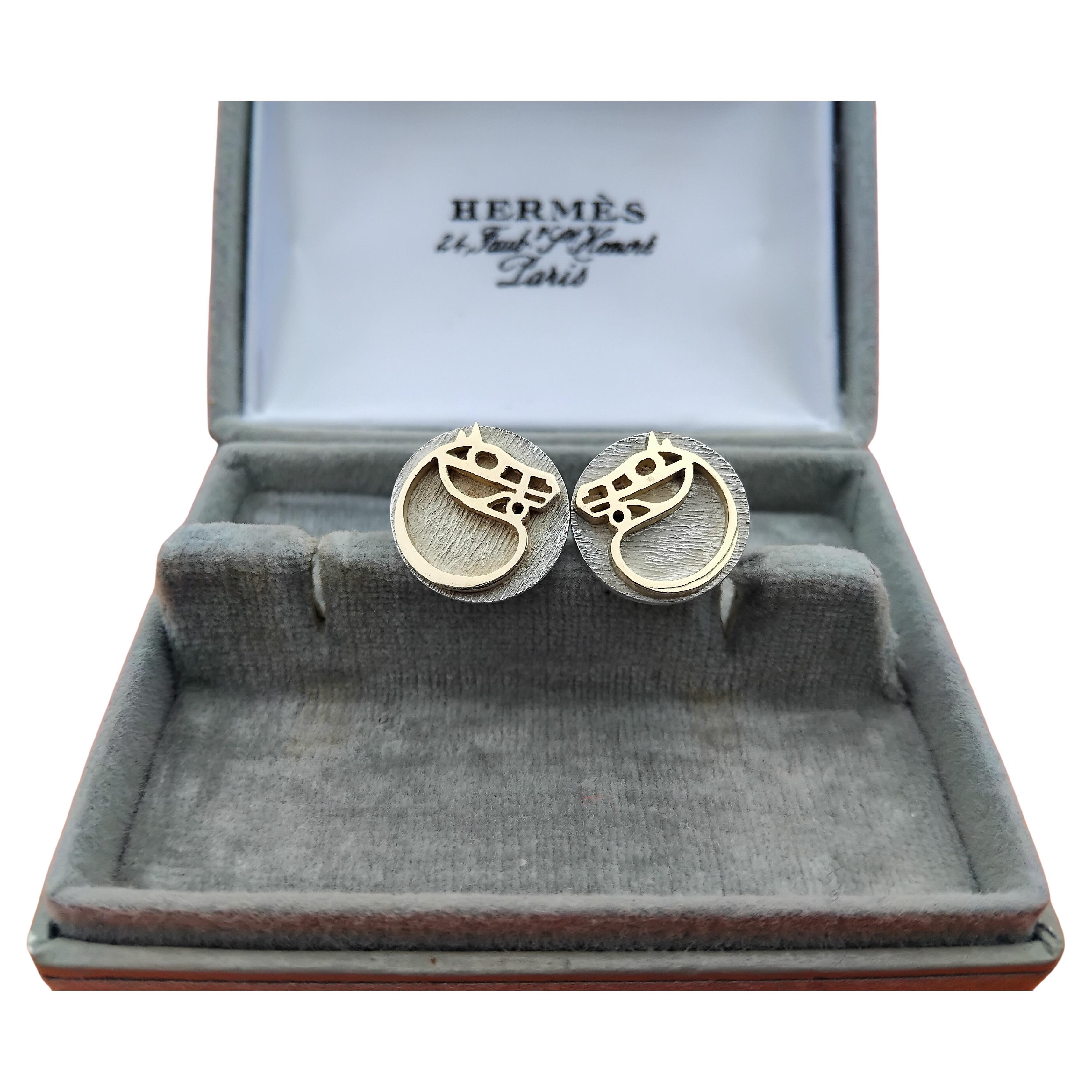 Hermès Horse Cufflinks Silver Vermeil Gaetan de Percin Equestrian Theme Texas 7