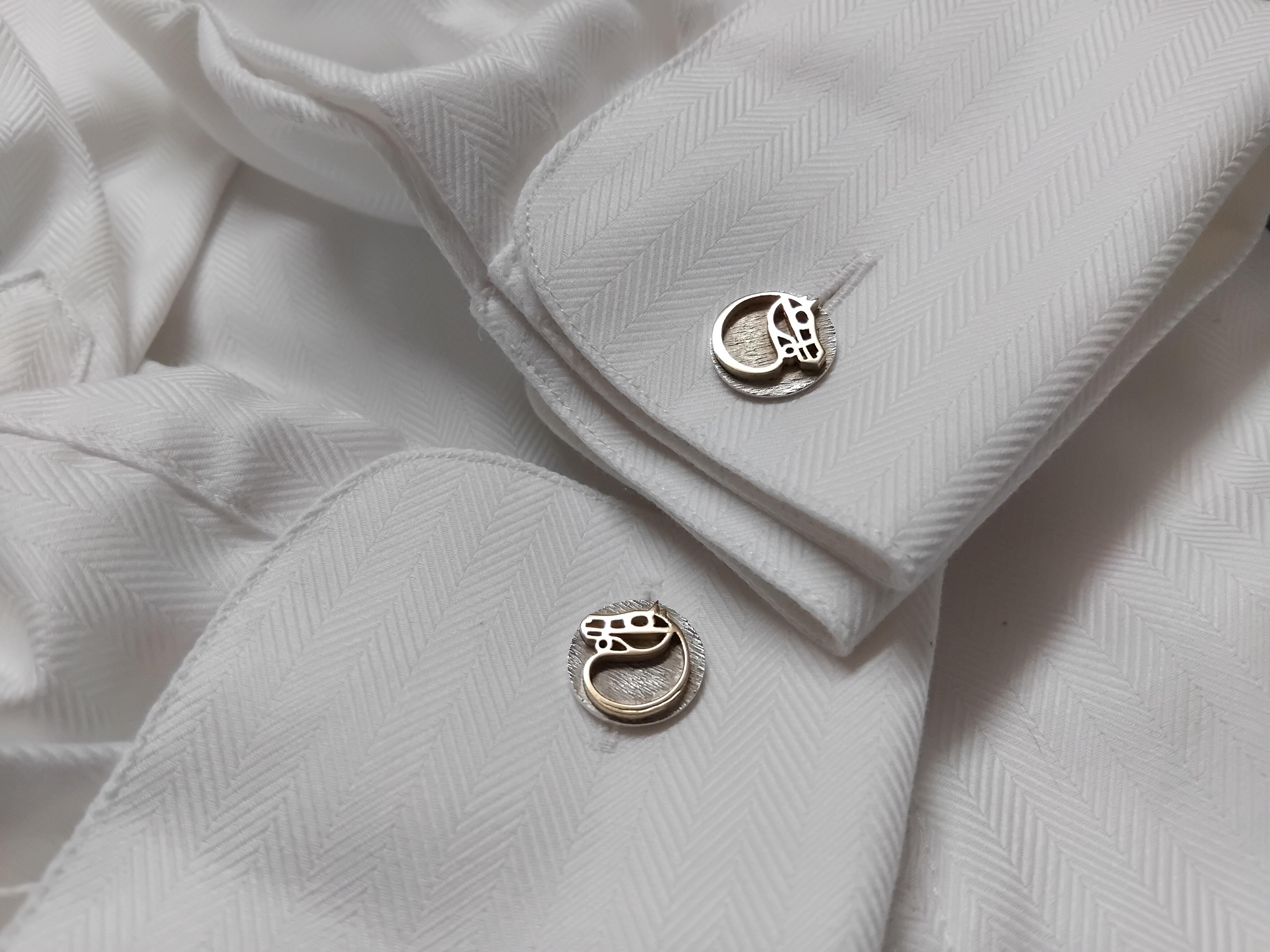 Hermès Horse Cufflinks Silver Vermeil Gaetan de Percin Equestrian Theme Texas 11