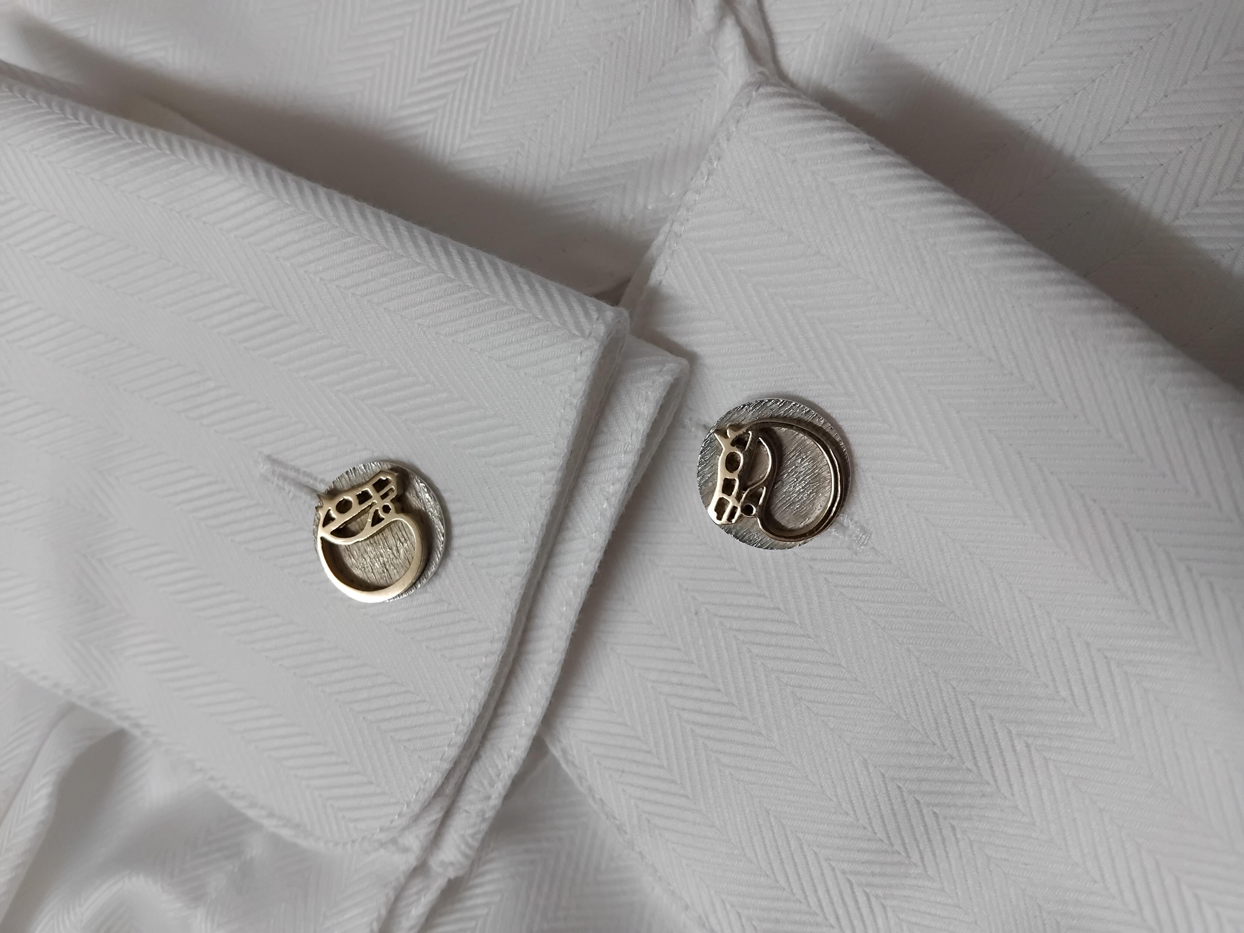 Hermès Horse Cufflinks Silver Vermeil Gaetan de Percin Equestrian Theme Texas 14