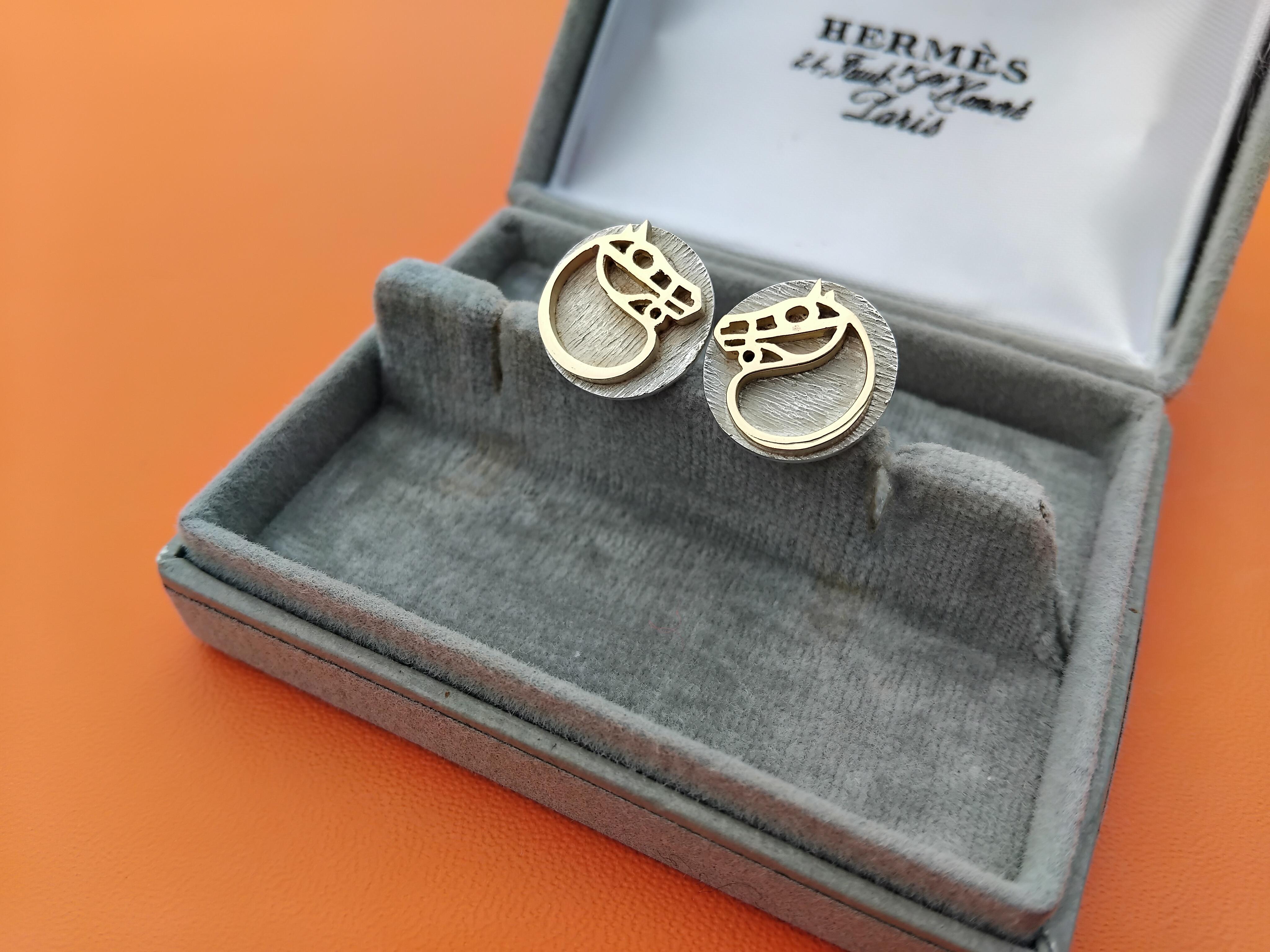 Women's or Men's Hermès Horse Cufflinks Silver Vermeil Gaetan de Percin Equestrian Theme Texas