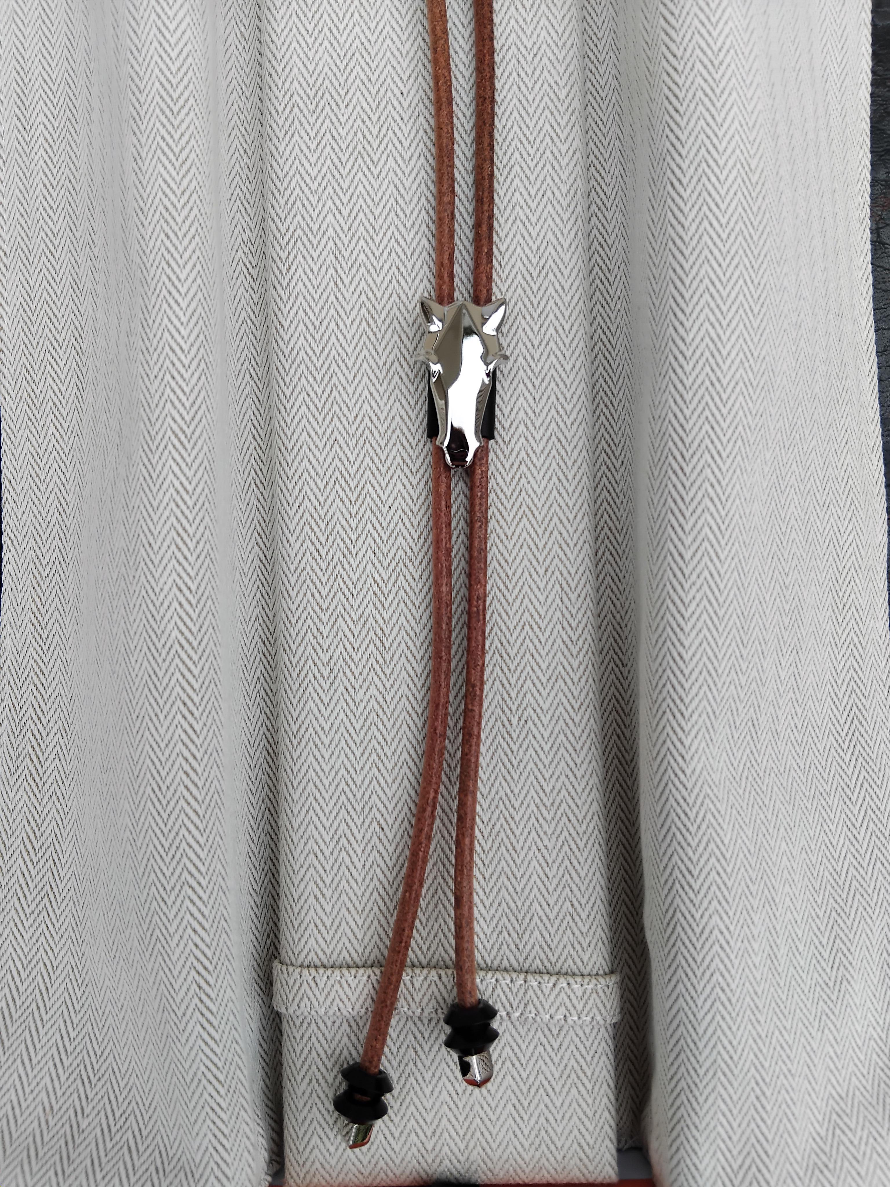 Hermès Horse Destrier Bolo Tie Palladium Leather Adjustable Necklace 7