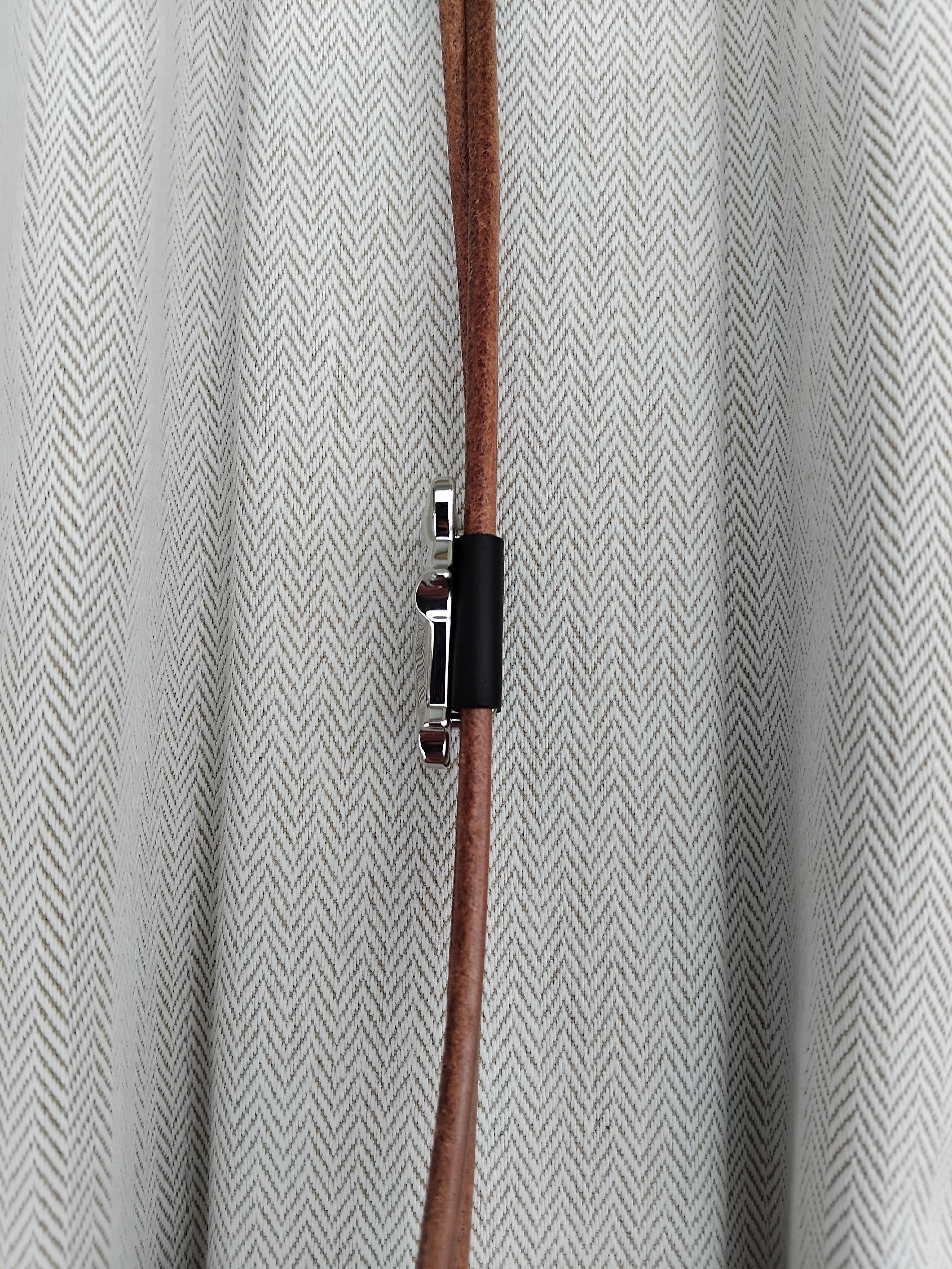 Hermès Horse Destrier Bolo Tie Palladium Leather Adjustable Necklace 8