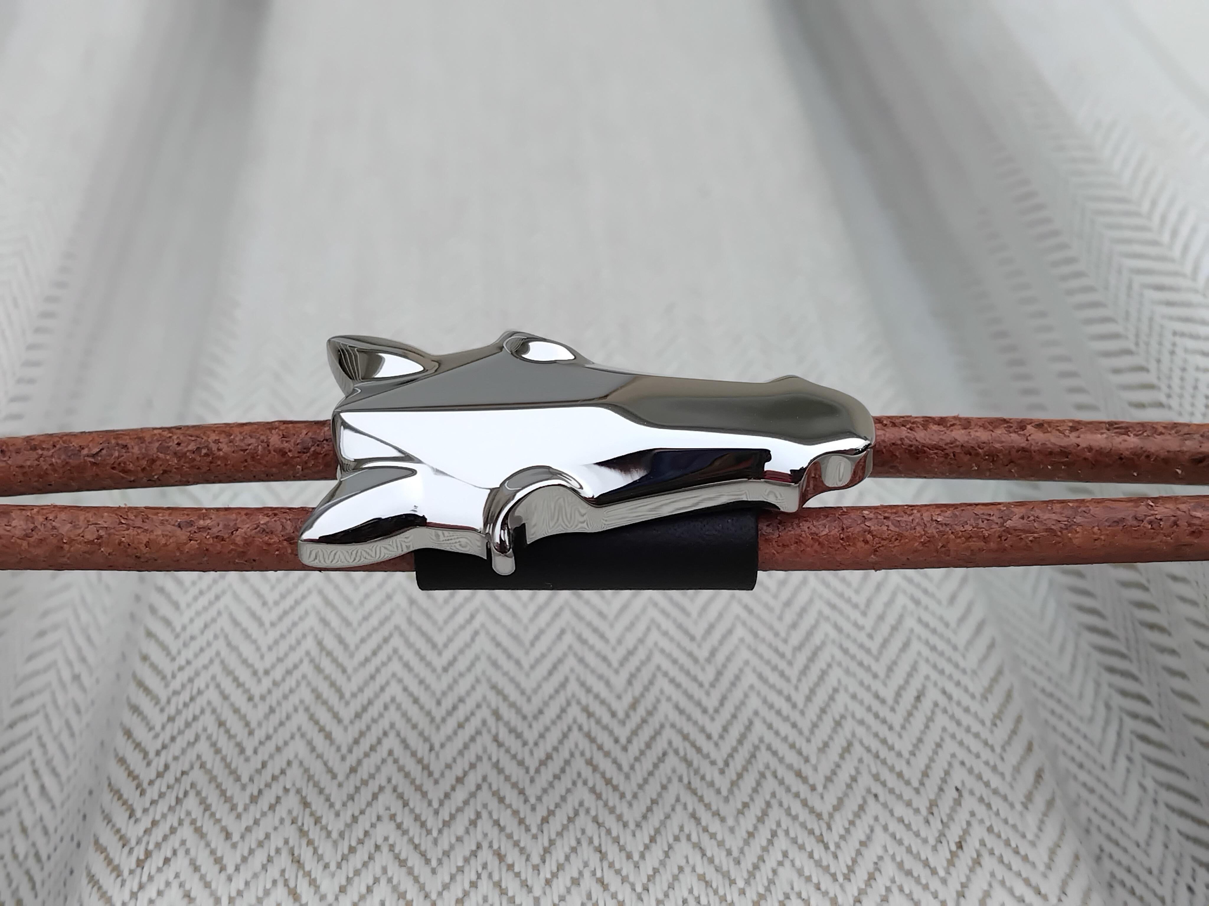 Hermès Horse Destrier Bolo Tie Palladium Leather Adjustable Necklace 9