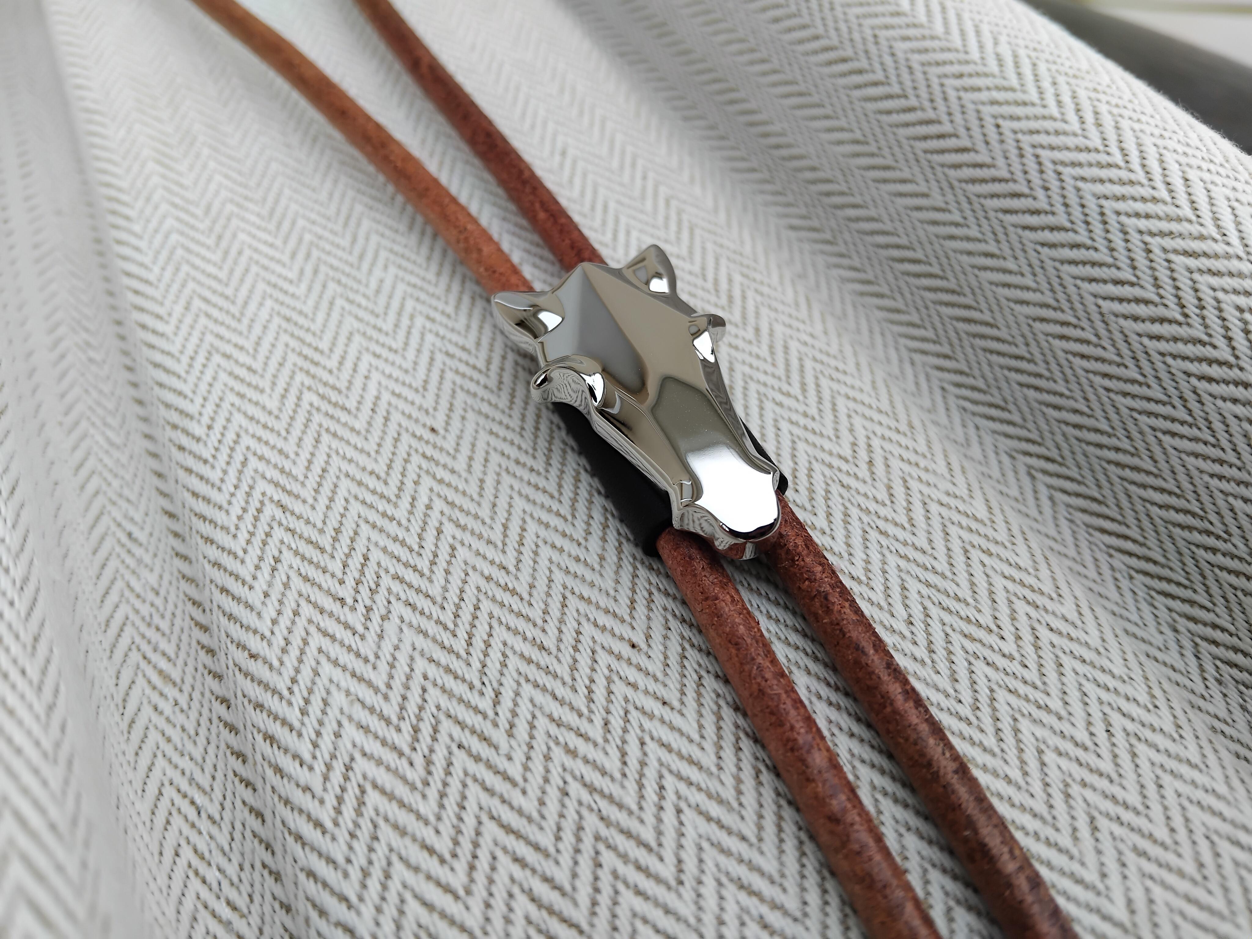 Women's Hermès Horse Destrier Bolo Tie Palladium Leather Adjustable Necklace