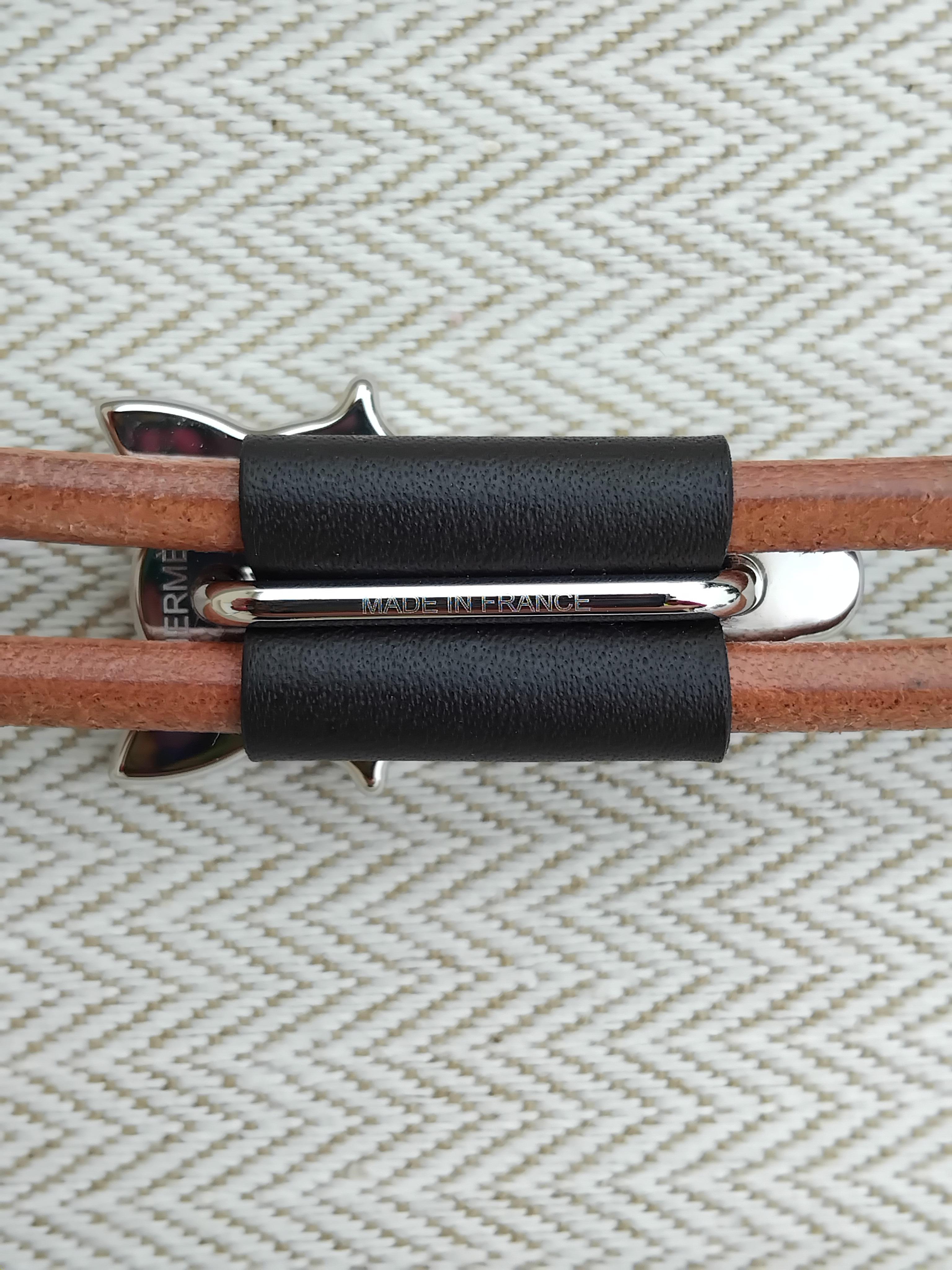Hermès Horse Destrier Bolo Tie Palladium Leather Adjustable Necklace 4