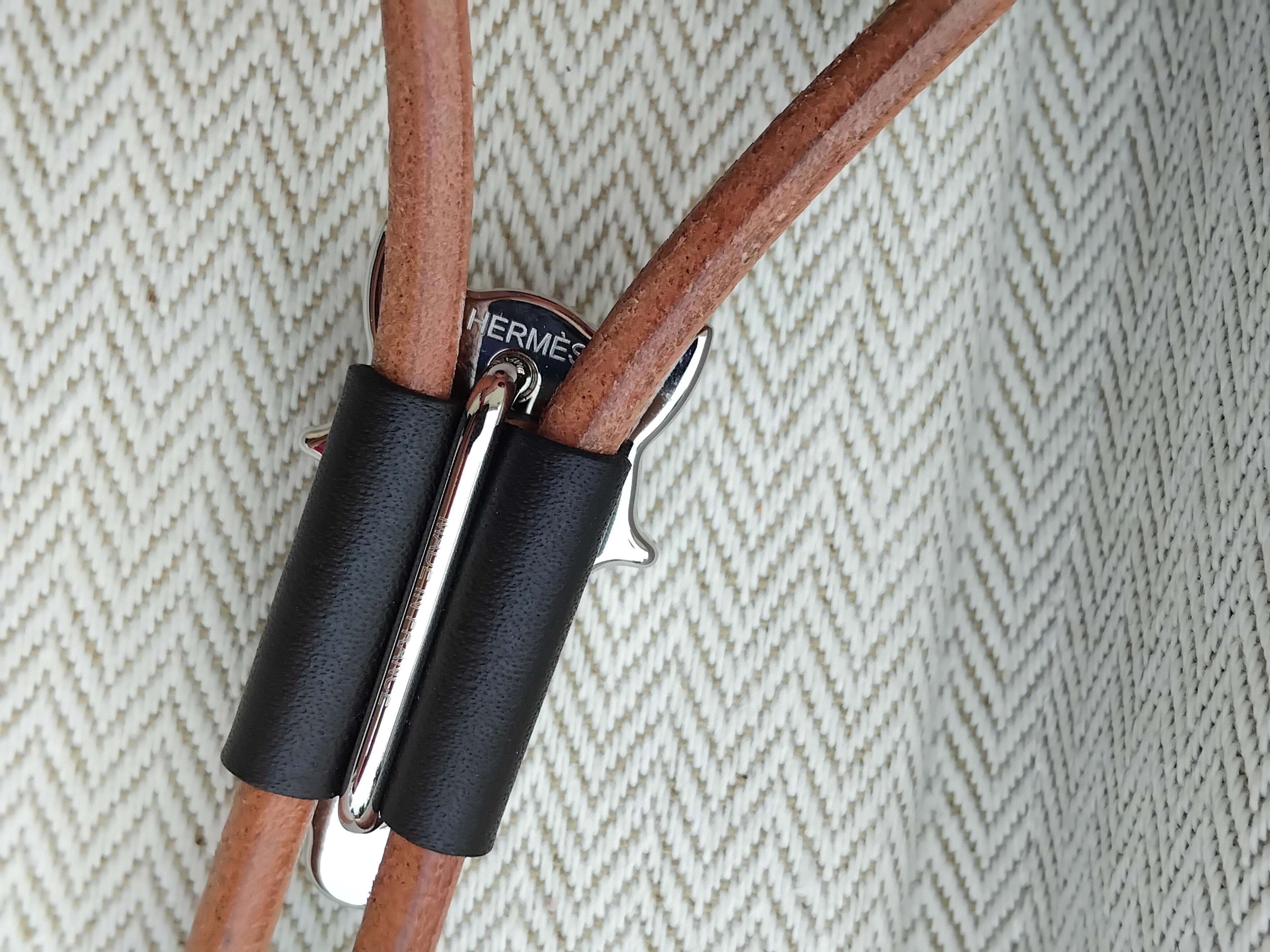 Hermès Horse Destrier Bolo Tie Palladium Leather Adjustable Necklace 5