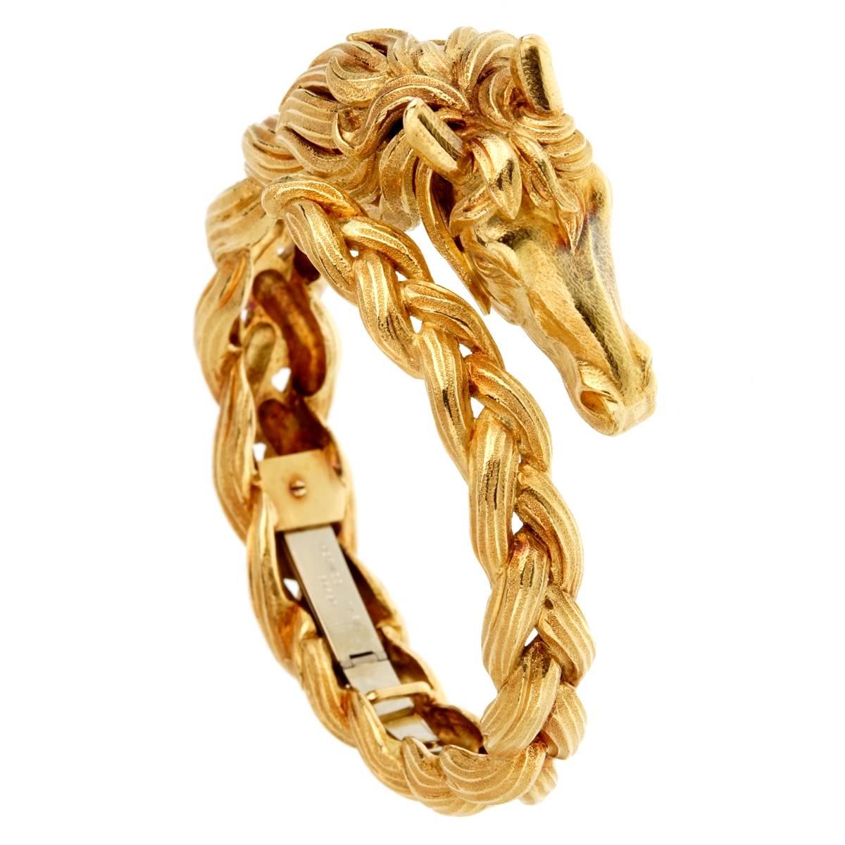 Hermes Horse Head Gold Bangle Bracelet