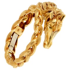 Hermes Horse Head Yellow Gold Bangle Bracelet