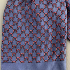 HERMES Horse Shoe Print Navy & Red Silk Ascot