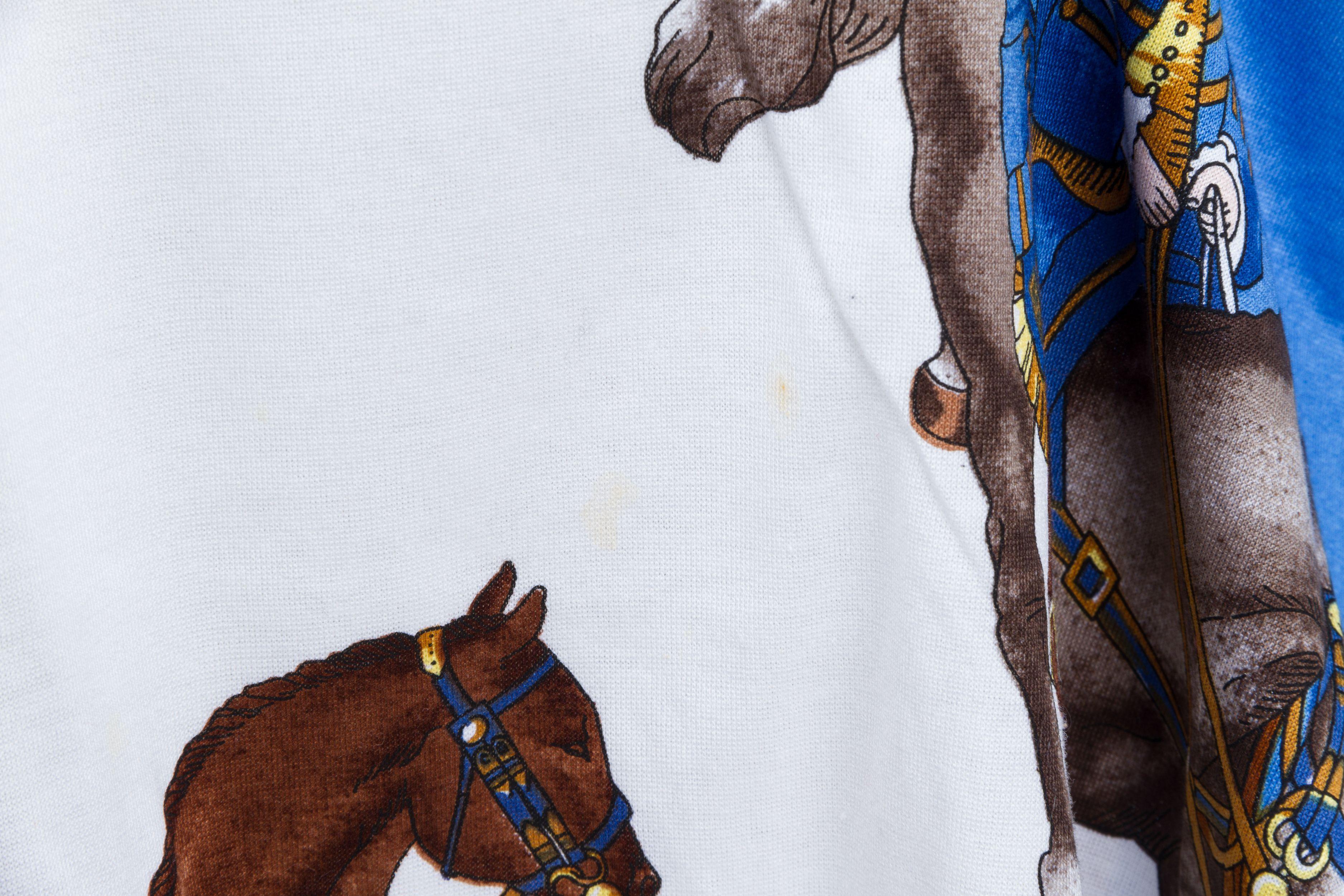 Hermès Horse - T-shirt en coton blanc/bleu en vente 1